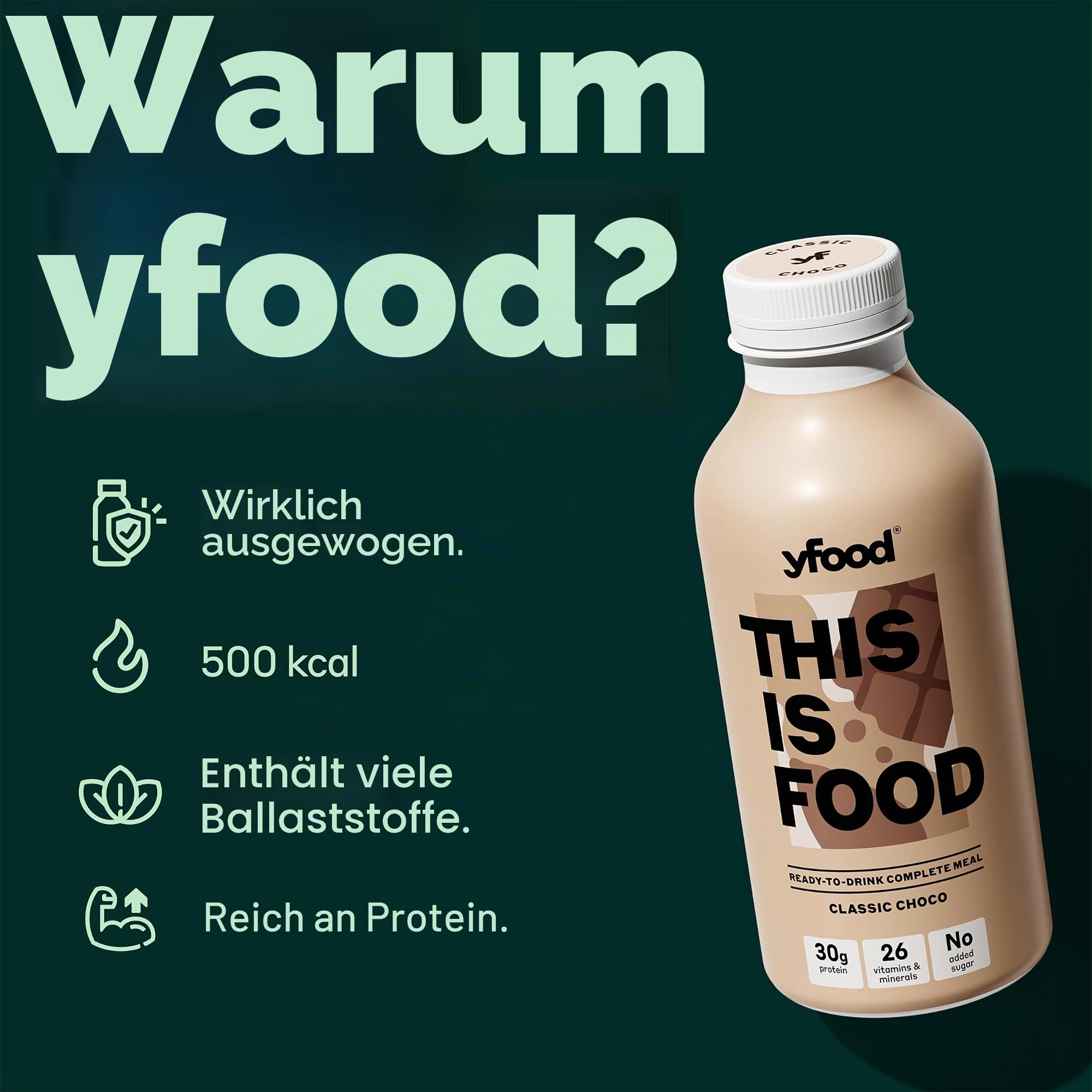 yfood Classic Choco, tasty meal replacement, THIS IS FOOD drink, 34g of protein, 26 vitamins and mineral (12 x 500ml)