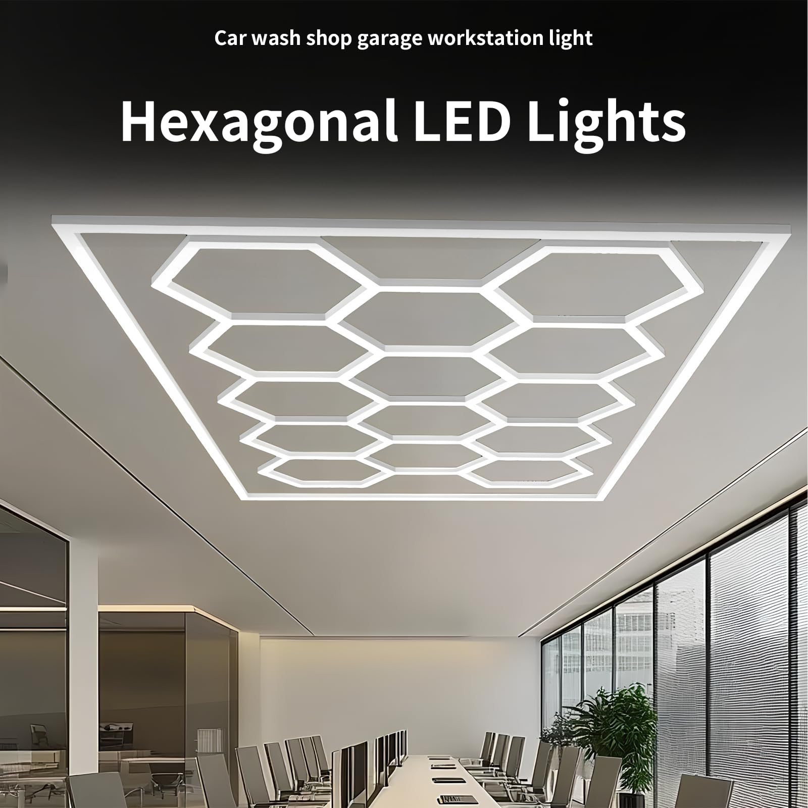 hexagon led garage,lámpara de techo led hexagonal,diseño de panal, 672 W, 6500 K, deformable, hexagonal, for garaje, taller, almacén, sótano y gimnasio.(14 trous)
