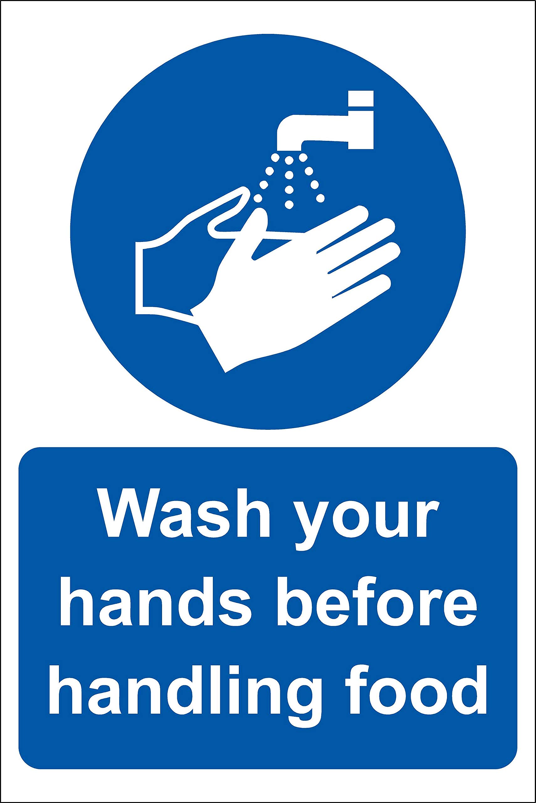 Kpcm Display Ltd Wash Your Hands Before Handling Food Kitchen Catering Safety Sign - 1.2Mm Rigid Plastic 300Mm X 200Mm