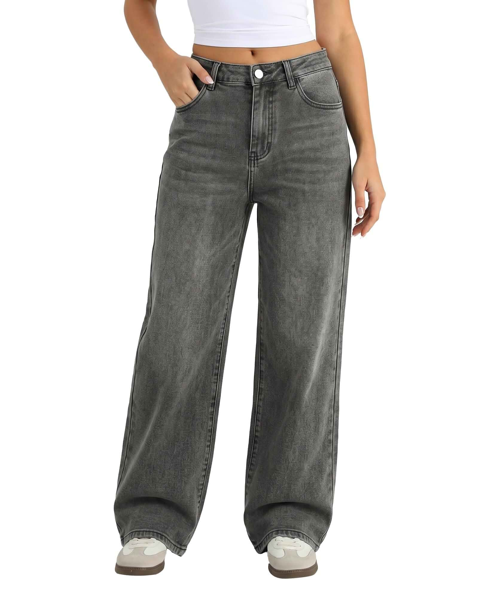 KATCH ME Wide Leg Jeans for Women High Waisted Jeans (3 Lengths) Straight Leg Stretch Loose Fit Trendy Pant with Multi Pocket for Shopping Travel Dating Work