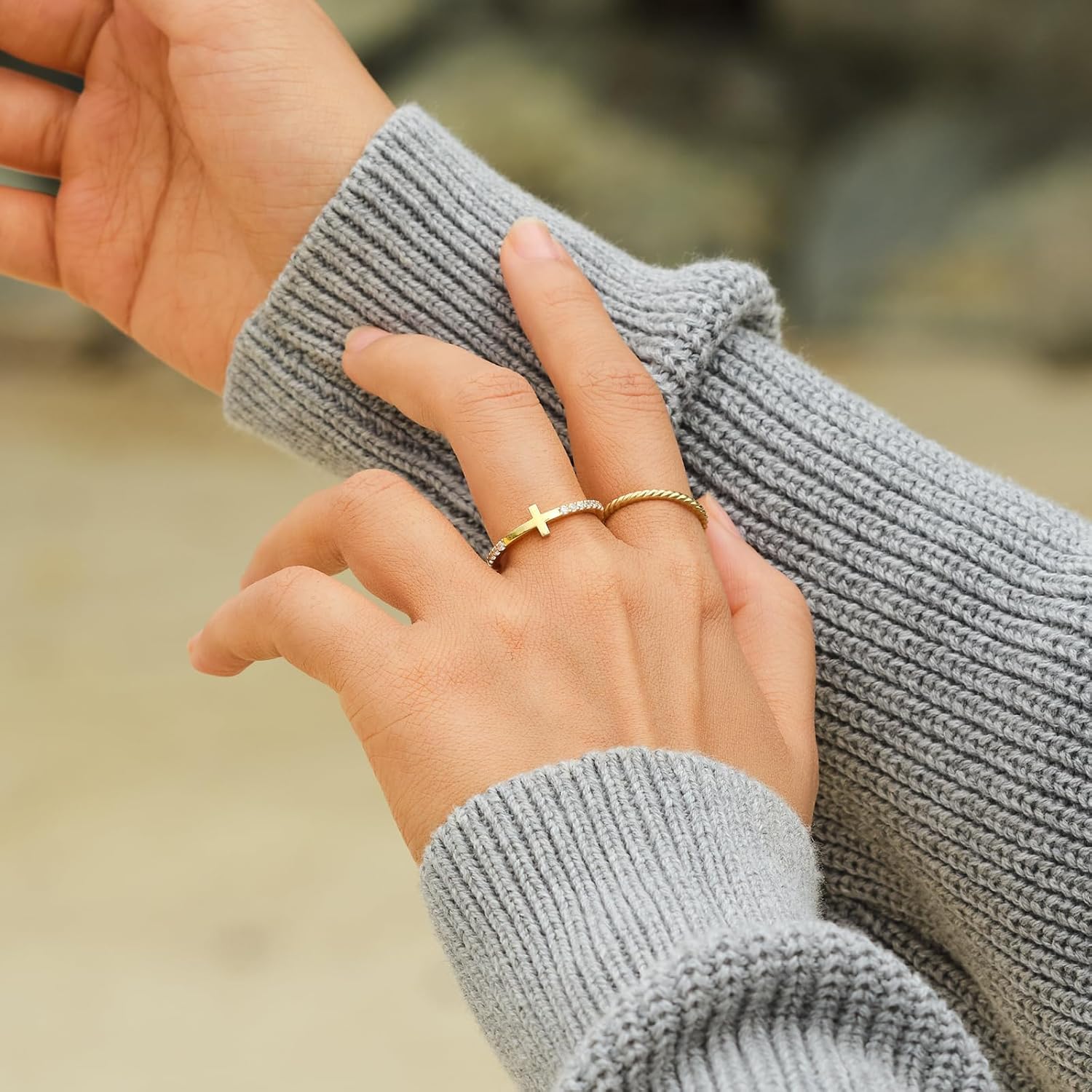 STORYJEWELLERY Cross Rings for Women, Purity Ring, Gold Plated Statement Rings for Women, Dainty Sideways Cross Ring, Christian Jewelry, Confirmation and Baptism Gifts, Religous Gifts - Image 2