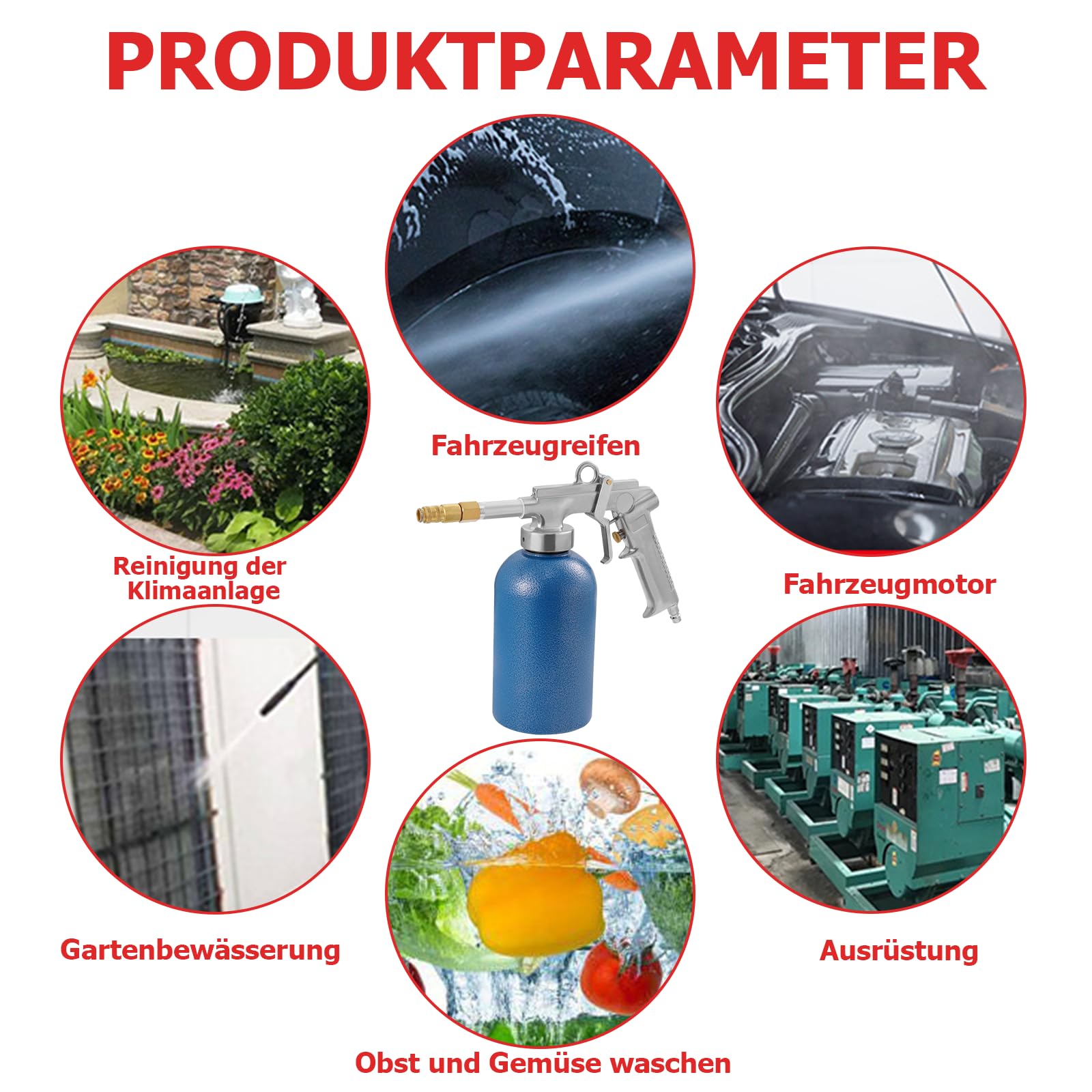 Druckbecherpistole Automatischer Innenreiniger, 1100ml 4-6bar Druckluft Reinigungspistole, Waschpistole zur Reinigung Automotive verschmutzter Oberflächen, Innenraum Teppich und Sitz Reinigung, Blau