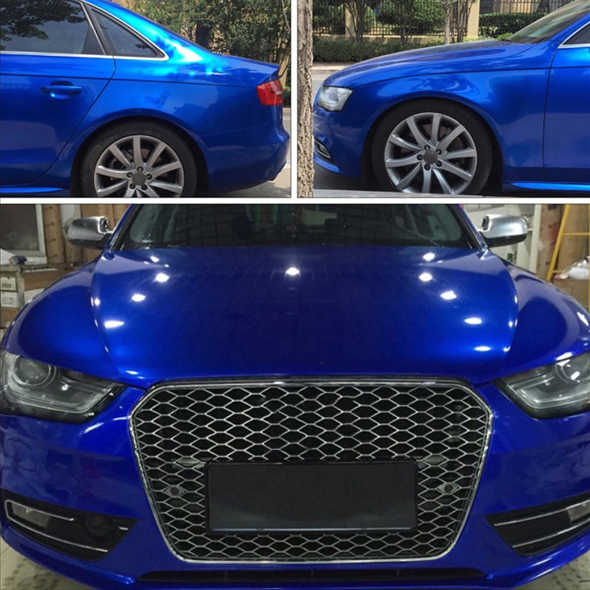 Bubble Free Car Vinyl Wrap, Self-Adhesive Car Sticker Roll, High Gloss Imitation Metallic Look Solid Color, Blue, 50x152cm