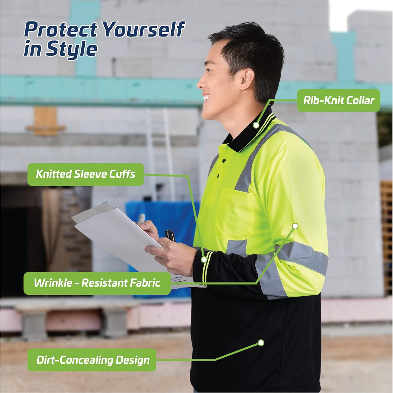 JORESTECH Safety Polo Shirt, Long Sleeve with High Reflective Tape, ANSI/ISEA Compliant, Bk, YL, YLBK, and OR, XS - 4XL