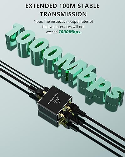 Miniatura 4 de CableGeeker Divisor Ethernet 1 a 2 de alta velocidad de 1000 Mbps, divisor de Internet Gigabit RJ45 con cable de alimentación USB, adaptador LAN de