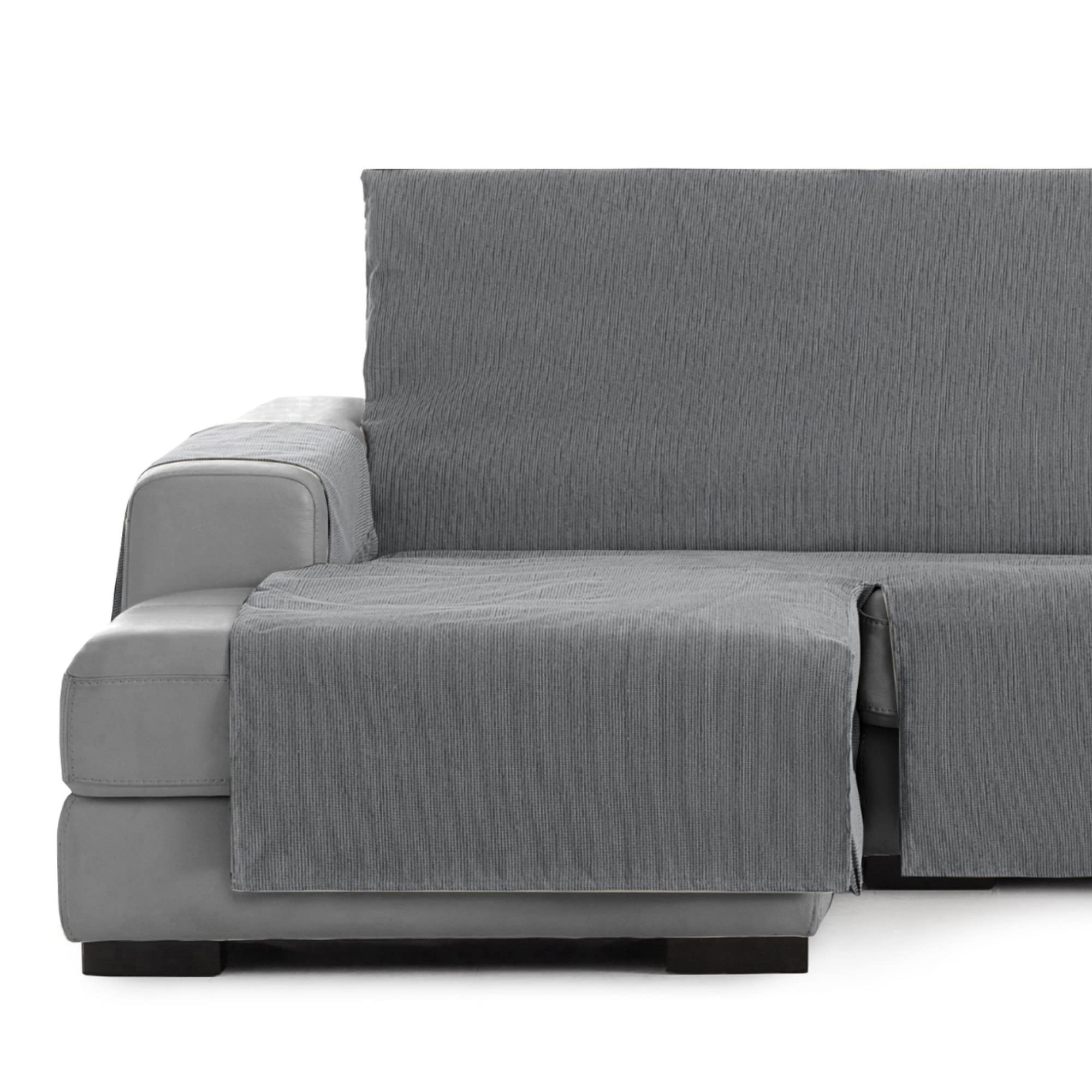 Vipalia Funda Cubre Sofa Chaise Longue Liso. Protector para Sofas Chaise Longue Chenilla Izquierdo. Fundas para Sofa Protector Mascotas. Color Gris. Chaise Largo Izquierda 290 cm (Visto de Frente)