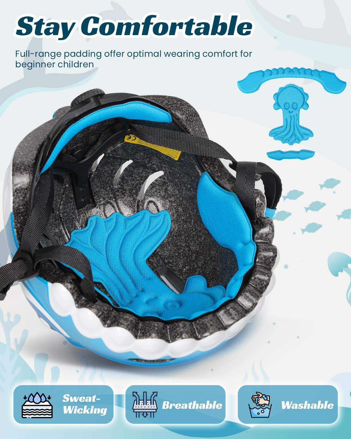 Casco Bicicleta Niño 3D Animados Casco Bici para Niños y Niñas de 3-8 Años Ajustable Casco Bici Bebe con Juego Protectores para Bicicleta, Patinete y Skateboard (Azul, S: 50-54 cm)
