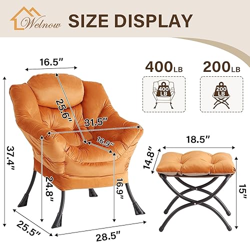 Miniatura 21 de Welnow Silla Lazy con otomana, moderna silla de descanso con reposabrazos y un bolsillo lateral, sillón para sofá de ocio, sillón de lectura