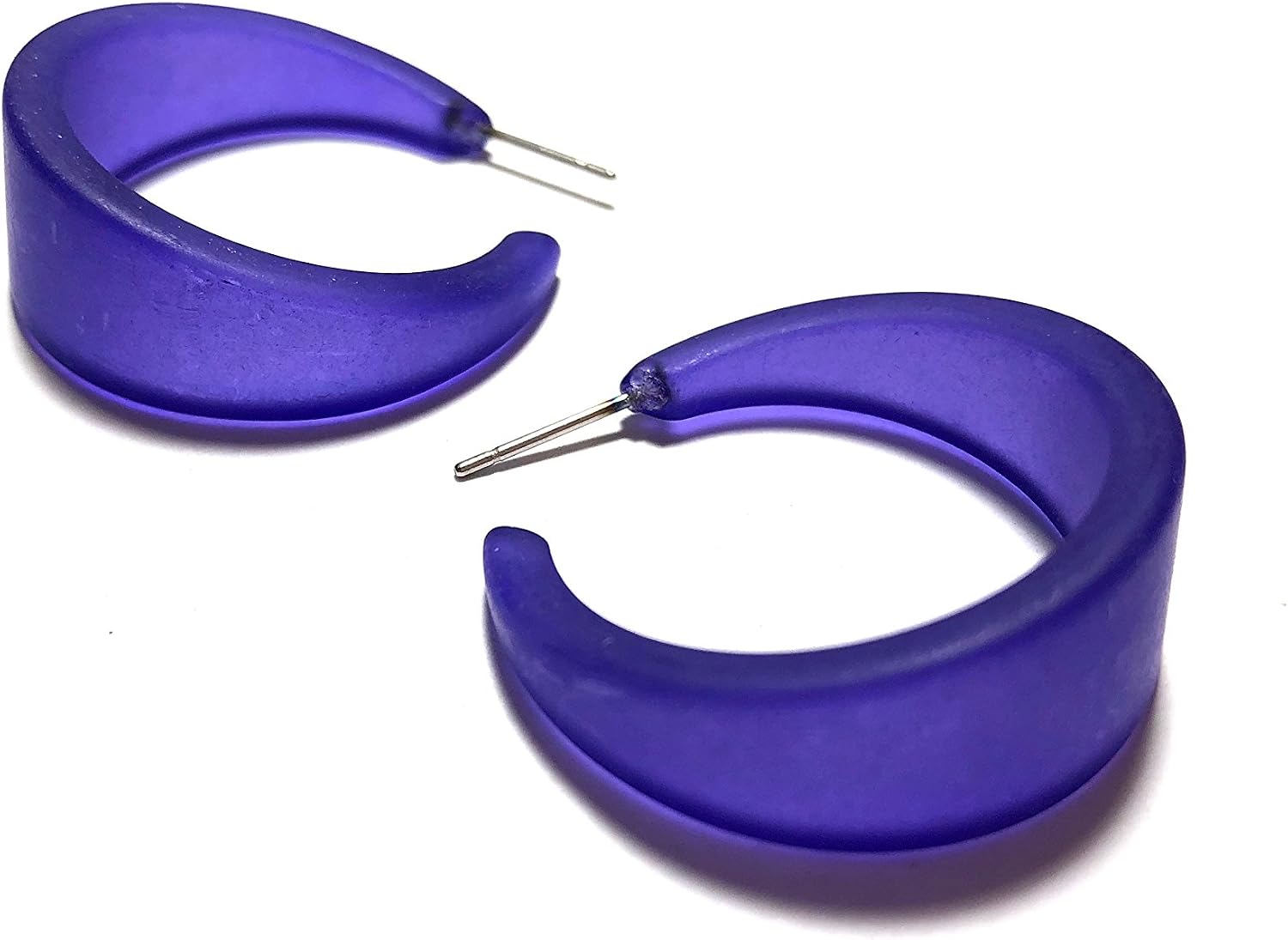 Cobalt Blue Frosted Lucite Large Marilyn Hoop Earrings - MARL-BL-2