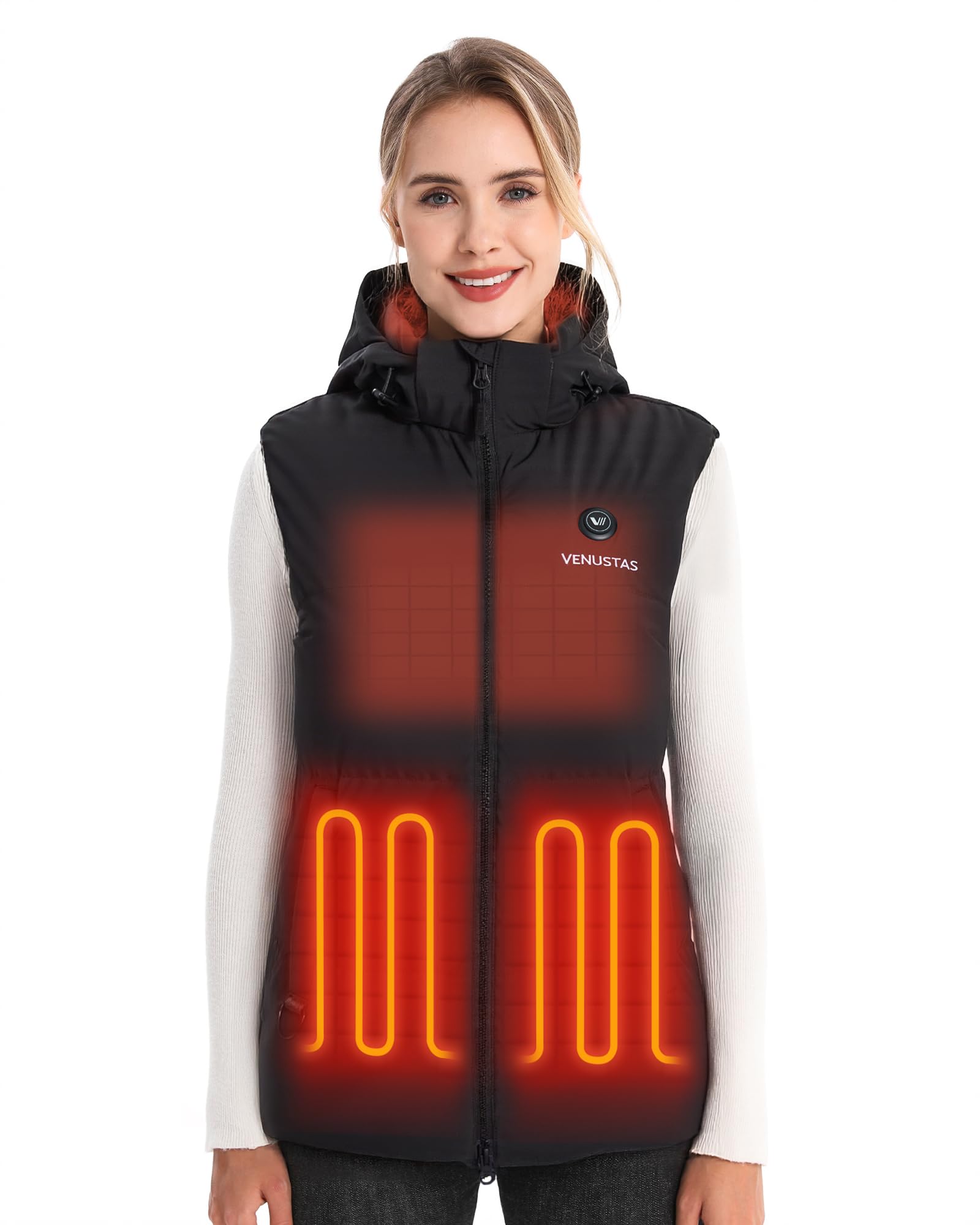 Venustas Womens Heated Down Vest with Battery Water-Resistant Lightweight Puffer Vest with Detachable Hood