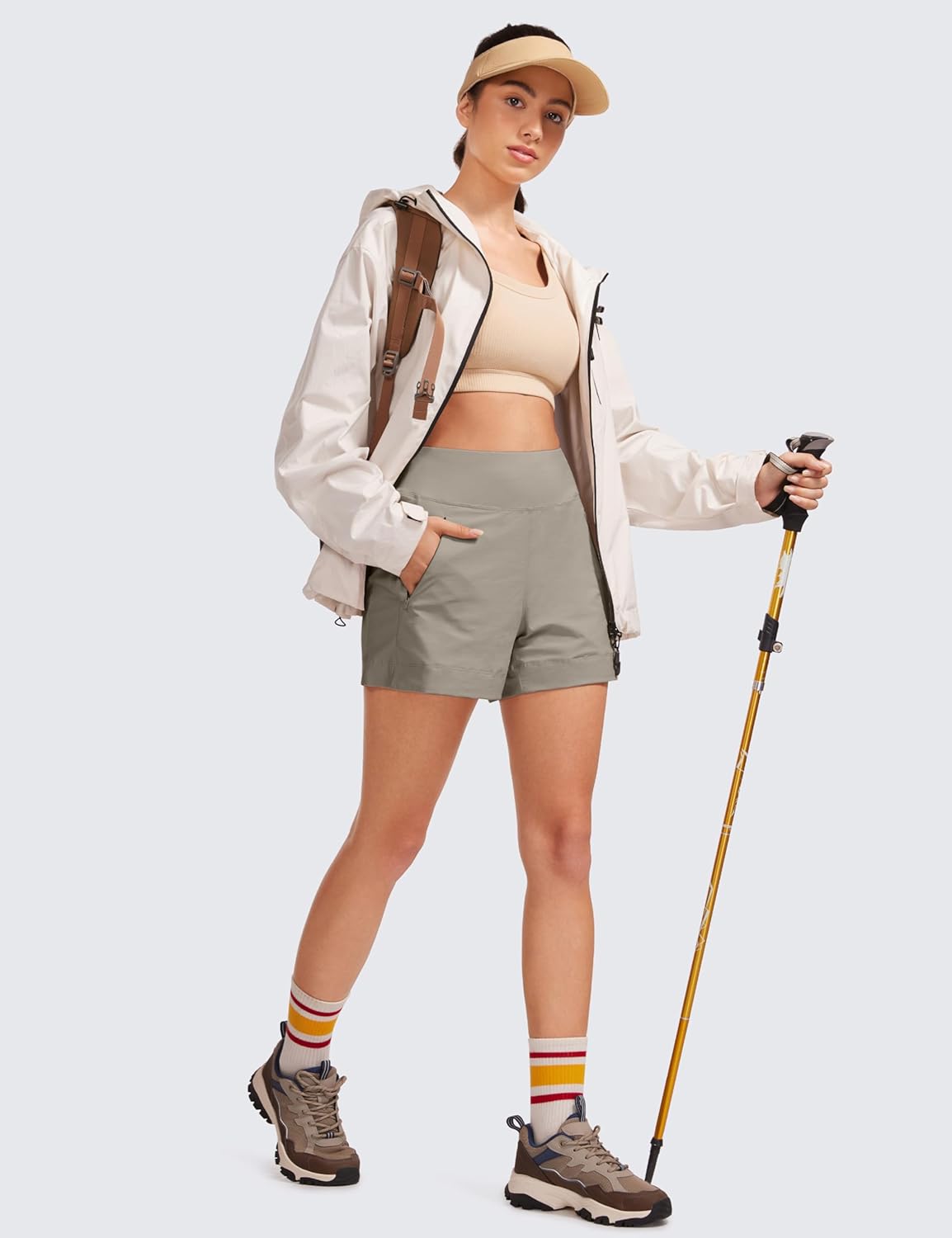 CRZ YOGA Women's Lightweight Mid Rise Hiking Shorts 4'' - Stretch for Athletic Summer Travel Outdoor Golf with Zip Pockets - Image 4