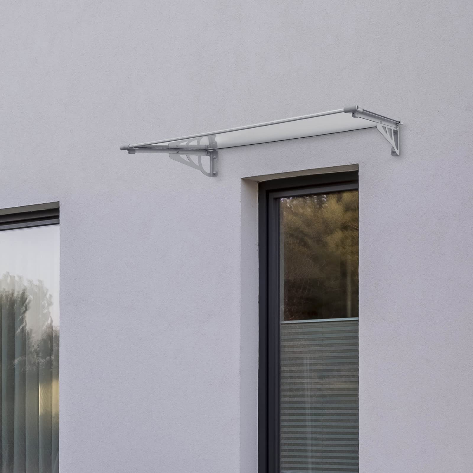 TRUTZHOLM Aluminium Vordach Haustürvordach Pultvordach 150 x 90 cm Schneelast 95kg | Polycarbonatplatte | nach Auswahl (150x90 cm, grau)