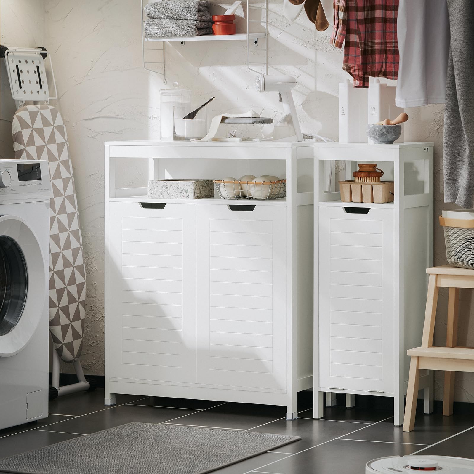 SoBuy Mobile da bagno Armadietto da terra Due ante Doppia apertura Bianco 70x35x90cm BZR121-W