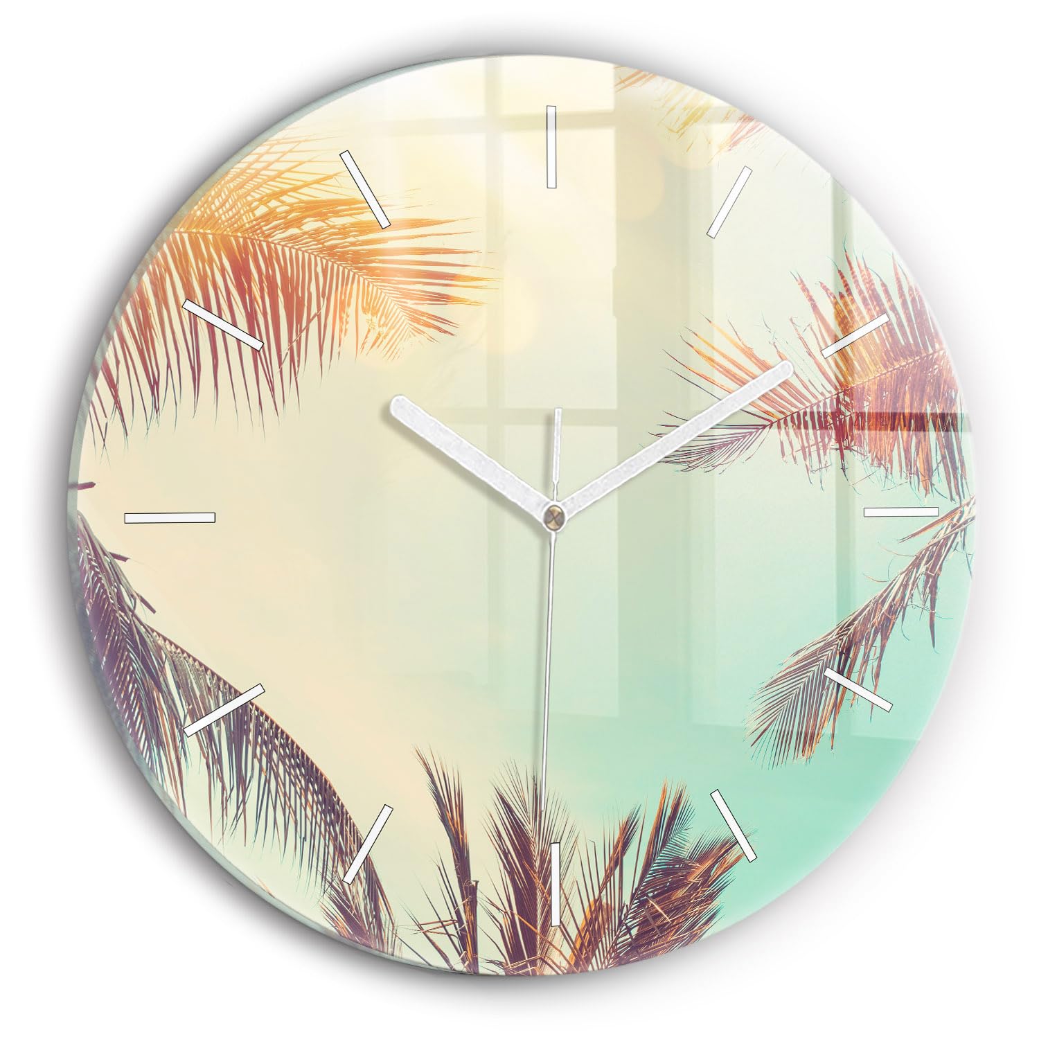 Horloge moderne palmiers tropicaux Wallfluent 30 cm pour salon lumineux