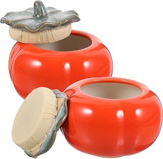 2Pcs Persimmon Shaped Tea Storage Jars with Sealed Cover Moistureproof Airtight Containers for Loose Leaf Tea and Snacks Kitchen Countertop