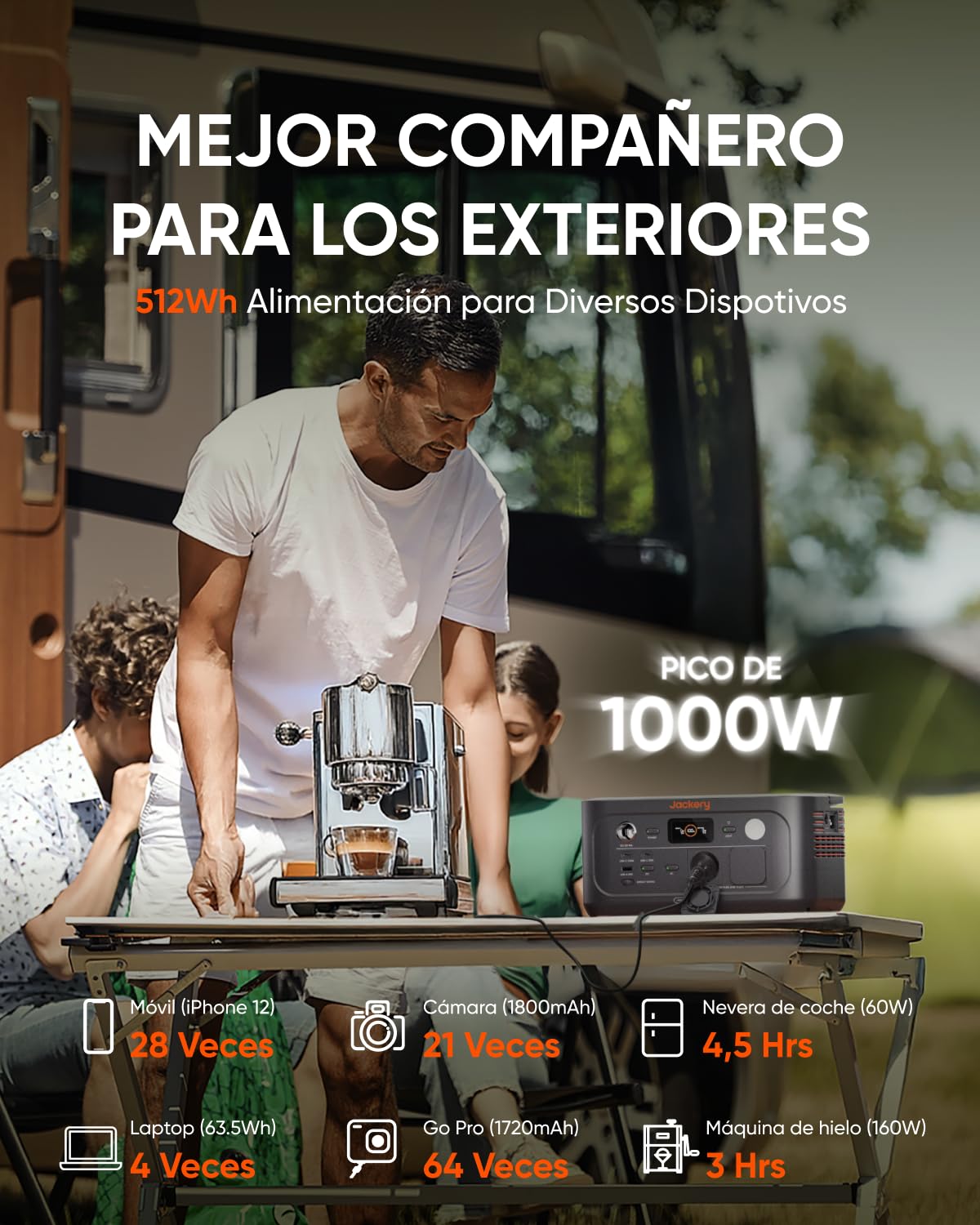 Jackery Explorer 500v2 Estación de Energía Portátil, 512Wh/500W(Max 1000W) Batería de LiFePO4, SAI≤10ms, 2 CA & 2 PD USB-C Salidas, 1,3H Carga Completa, Generador Solar para Camping, RV y Emergencia