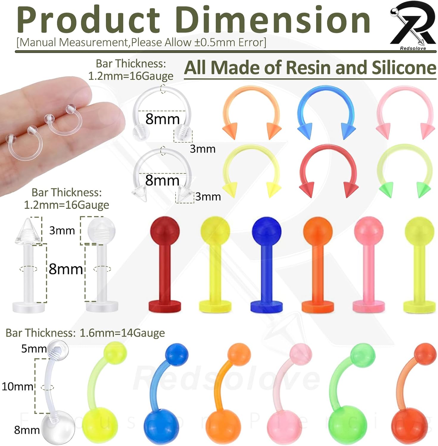 Flexible Acrylic Clear Piercing Retainers for Belly Navel Nose Septum Lip Labret Piercings Plastic Earrings Cartilage Helix Studs Eyebrow Jewelry