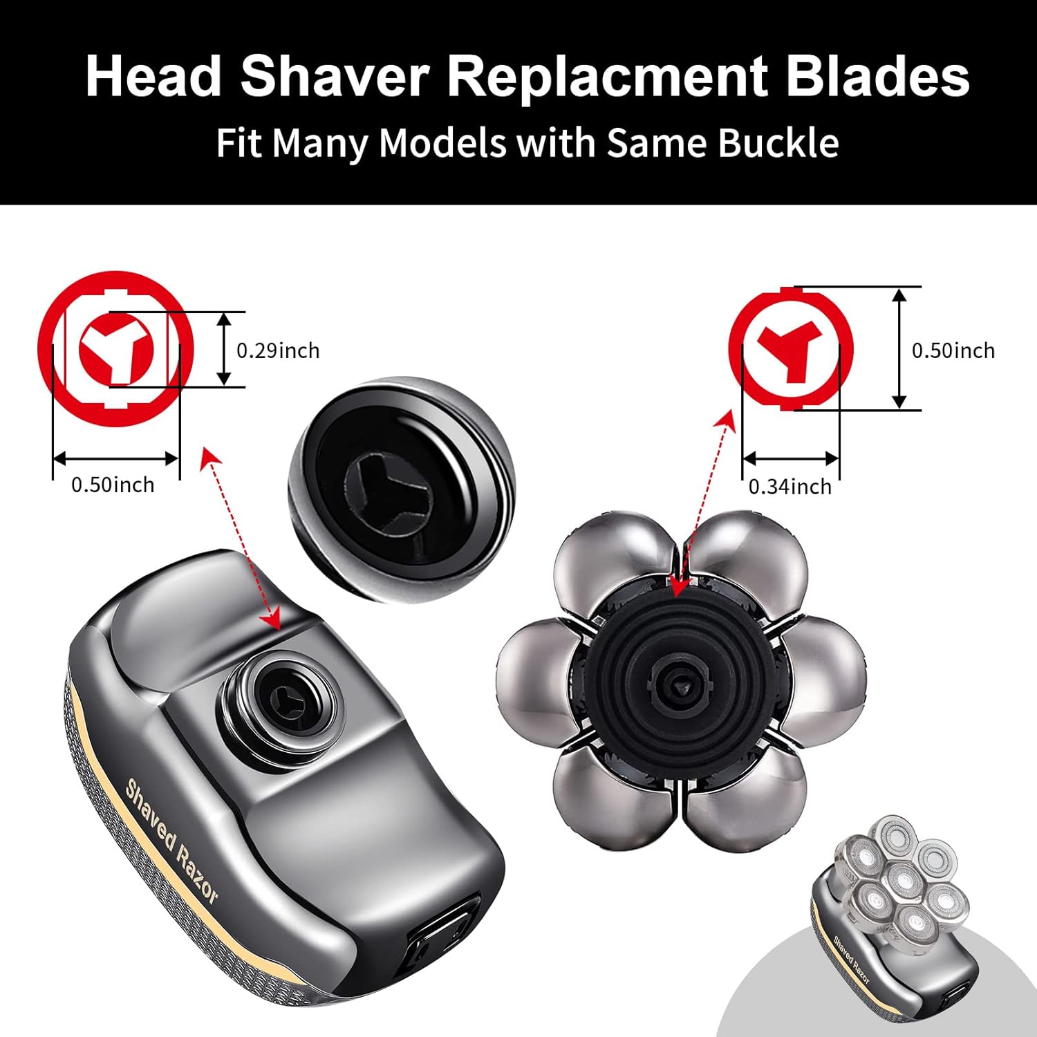 Head Shaver Replacement Heads, 7D Rotary Blades, Silver, Men's Electric Shaver Replacement Heads, 7 Pieces - Image 2