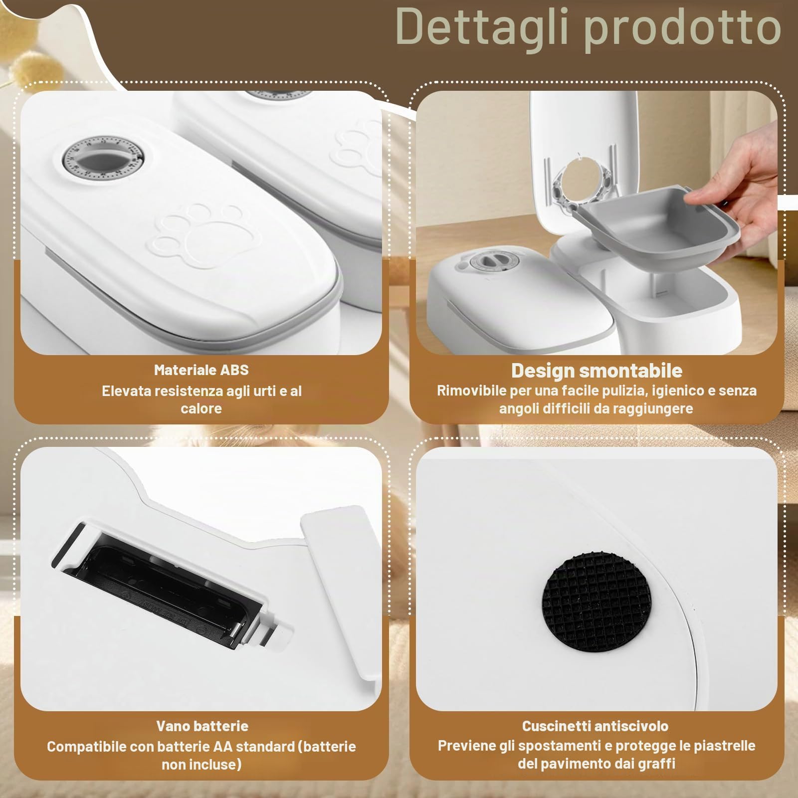 Distributore Automatico Cibo Gatti con Timer 48 ore, Dispenser Crocchette Gatto Cane 700 ml Lavabile, Mangiatoia Automatica per Animali Domestici, Alimentatore per Secco e Umido Gatti Cani di Piccola