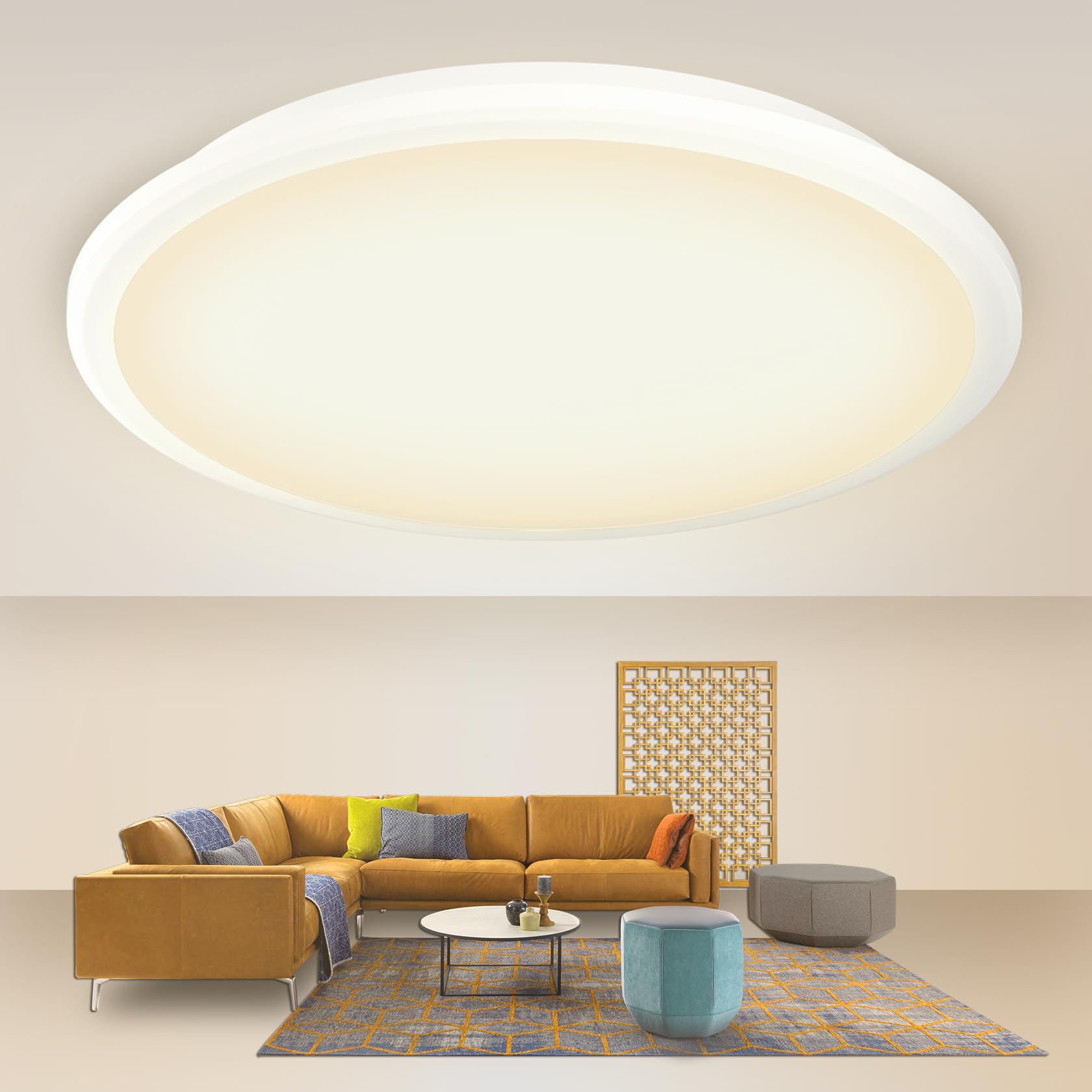 LED Ceiling Light 24W, Round Flush Ceiling Light 3000K Warm White 2200lm, Waterproof IP54, Ceiling Lamp for Bathroom, Kitchen, Corridor, Bedroom, Office, Ø30cm