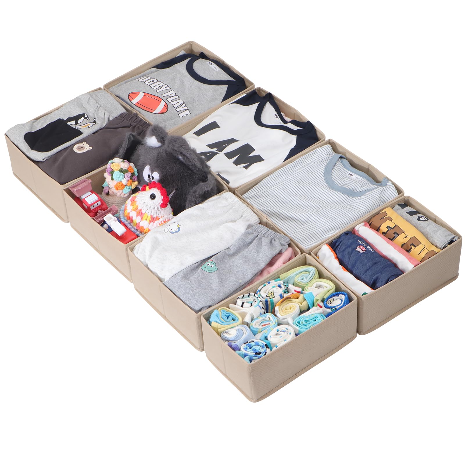 LAJIAKE 8er Set Schubladen Organizer passend für PAX Kleiderschrank 100×58 cm – Faltbar Schubladeneinsatz für Kleidung & Kinderkleidung, modulares Design, stabil, Beige