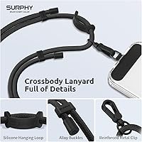 Vista 2 de SURPHY Cordón para teléfono, correa cruzada ajustable para teléfono con 2 pestañas de amarre para teléfono celular, hebillas de metal de alta Negro