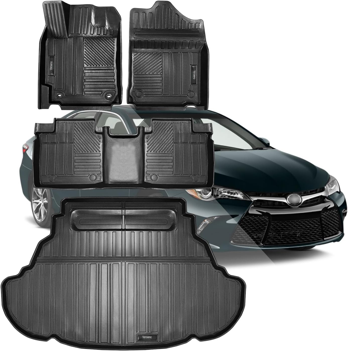 Vanseno Floor Mats and Cargo Liner for Toyota Sequoia 2023-2025 (7 Seats) All Weather Protector TPE Rubber Floor Liner Trunk Mat for Sequoia 2023 2024 2025 Accessories