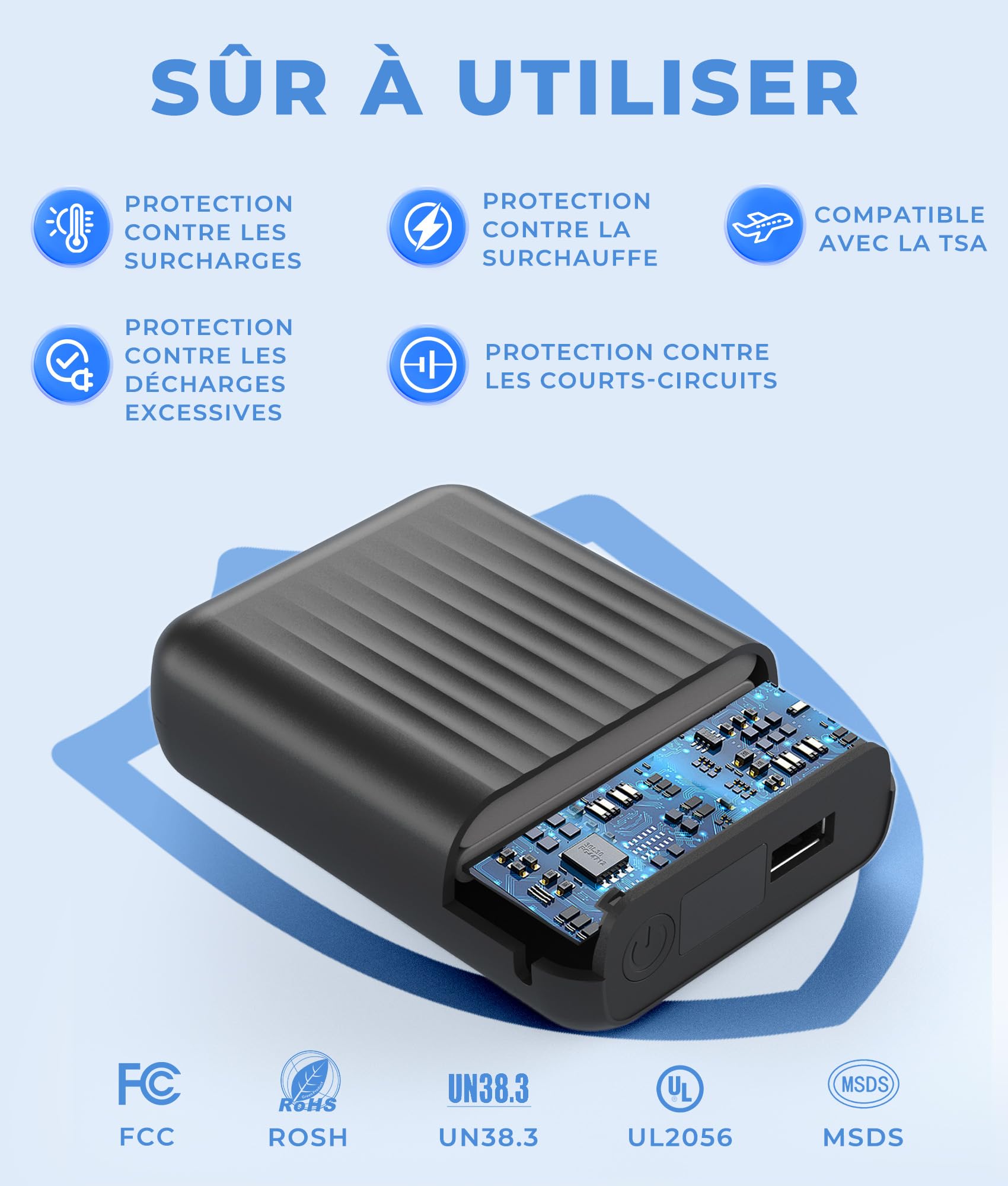 Topdot Batterie Externe 18400 mAh pour Vestes Chauffantes, 12V/7,4 V/5 V