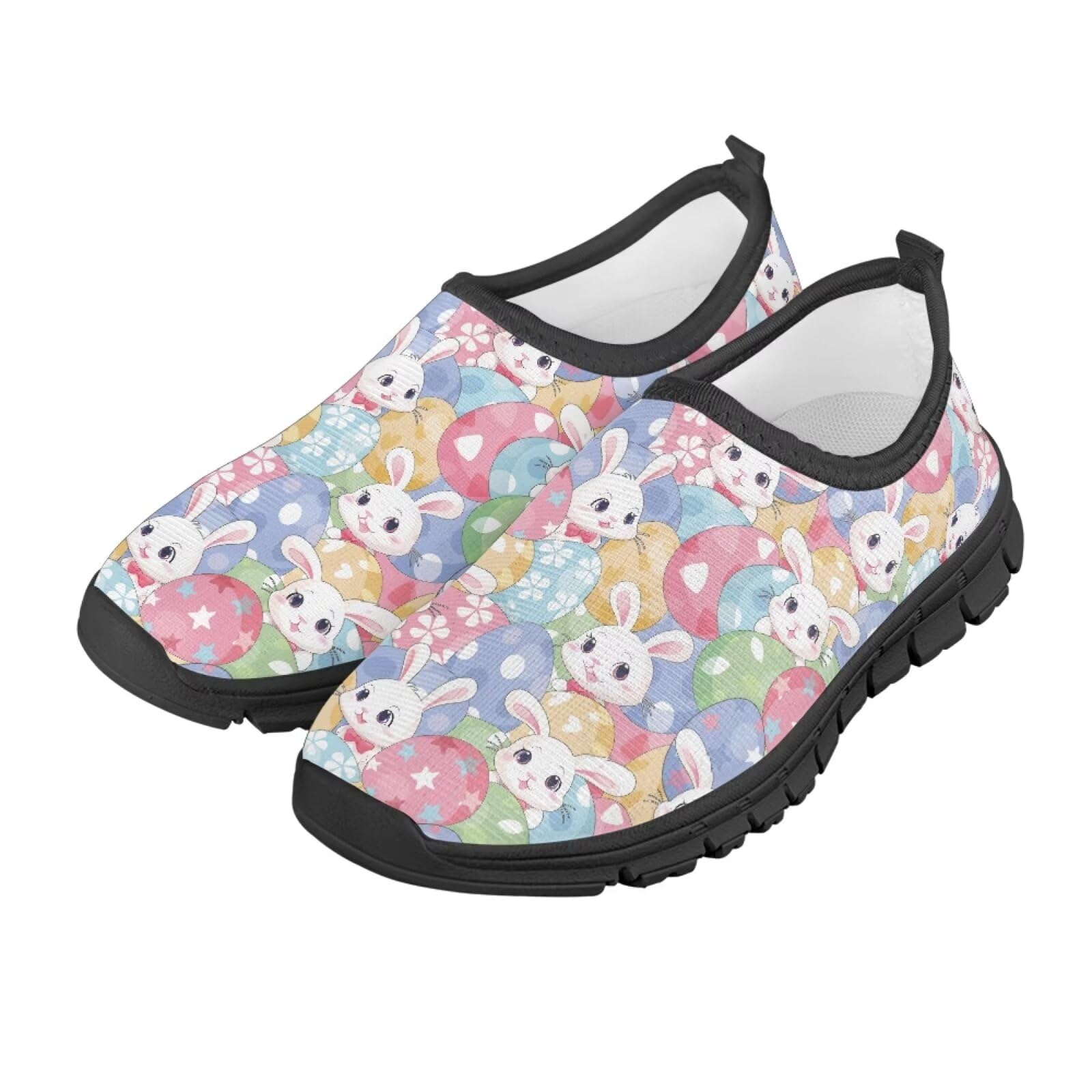 Watdotory Lightweight Low-Cut Running Shoes for Boys and Girls Trendy Non Slip Sneakers Casual Workout Shoes Children's Footwear - Bunny Colourful Star Flower Eggs Print US 1 Big Kid