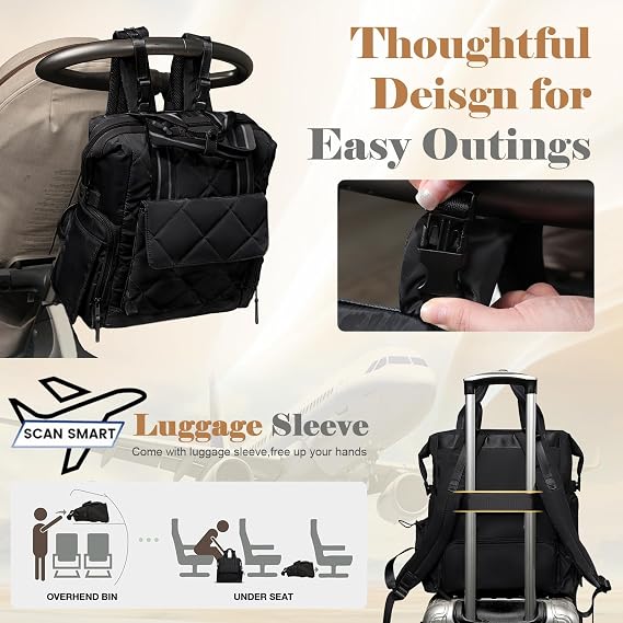 Omanmoli Diaper Bag Backpack Quilted Baby Bag Travel Breast Pump Backpack