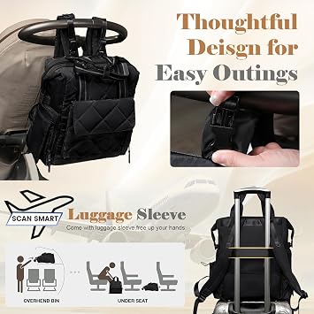 Omanmoli Diaper Bag Backpack Quilted Baby Bag Travel Breast Pump Backpack