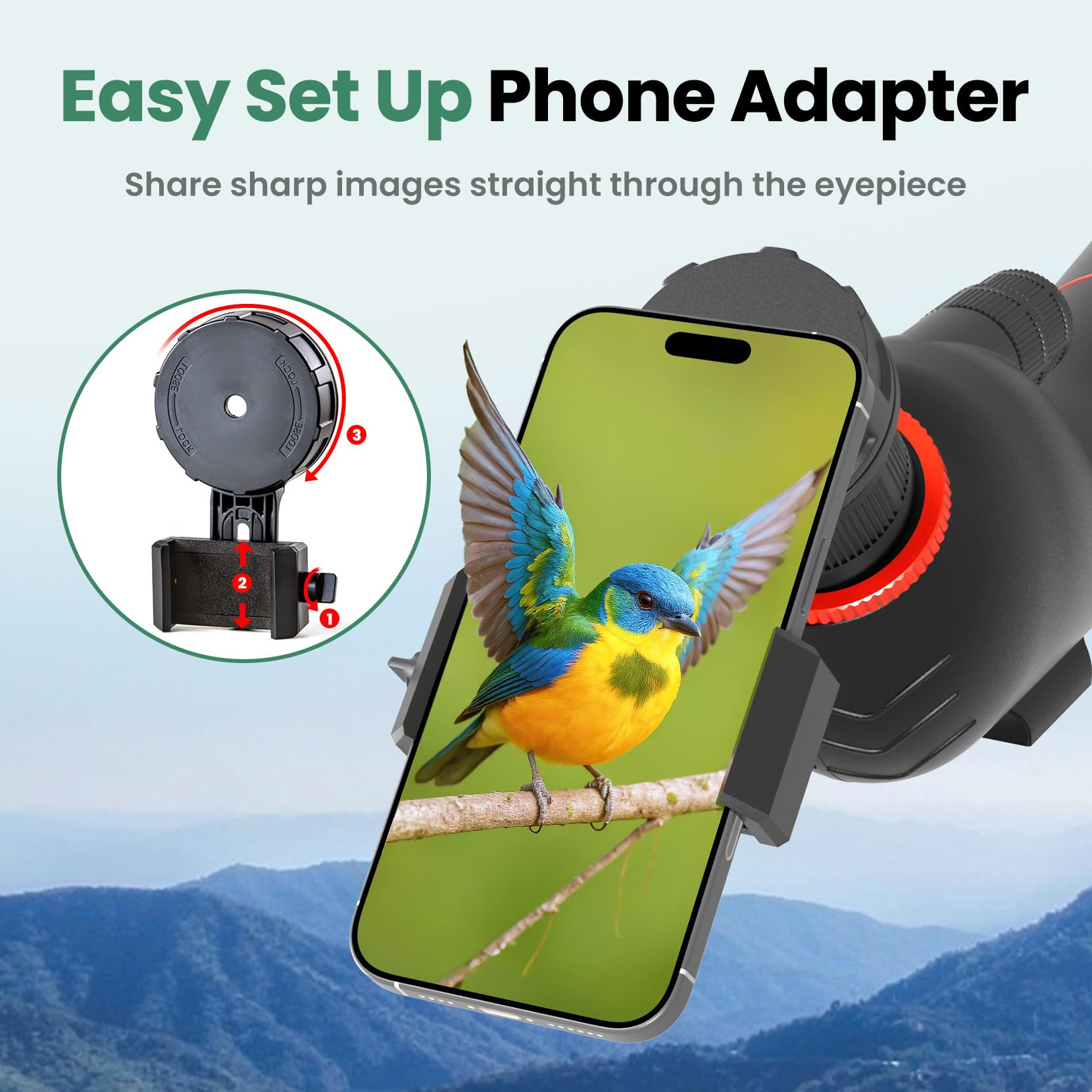 Gosky 20-60×85 Spotting Scope with Tripod - Phone Adapter, Dual Focusing Spotter Scope for Bird Watching, Wildlife Scenery (Black) | Alcance de doble enfoque de largo alcance con prisma BAK4 impermeable para observación de aves, paisaje de vida silvestre