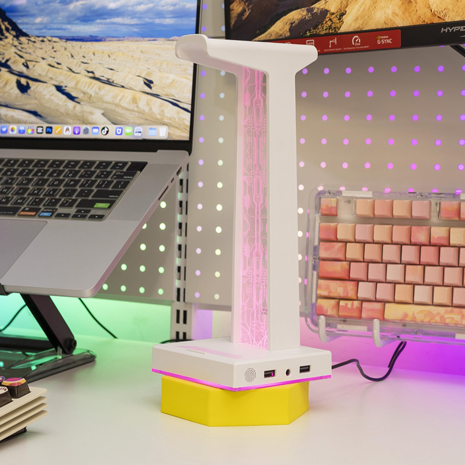 Supporto per Cuffie LED da Gaming in Acrilico, Supporto per Cuffie RGB con Porta Audio USB/3,5 Mm, Supporto Touch, 10 Luci RGB Commutabili, Accessori per Videogiochi
