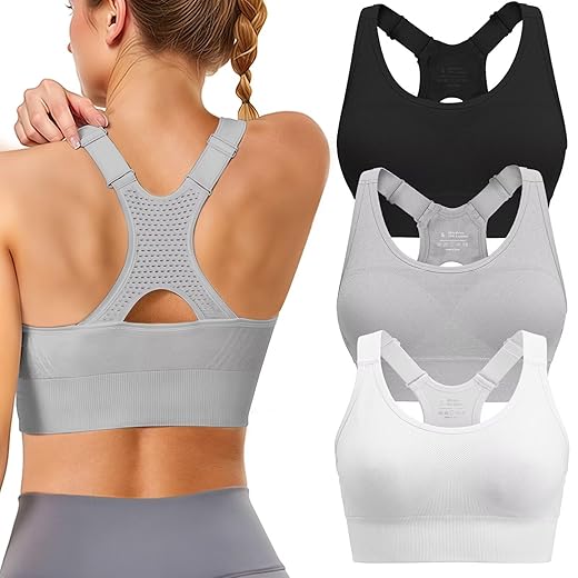 Adjustable Sports Bras for Women: 3 Pack High Support Padded Racerback Sport for Large Bust Workout Running Gym