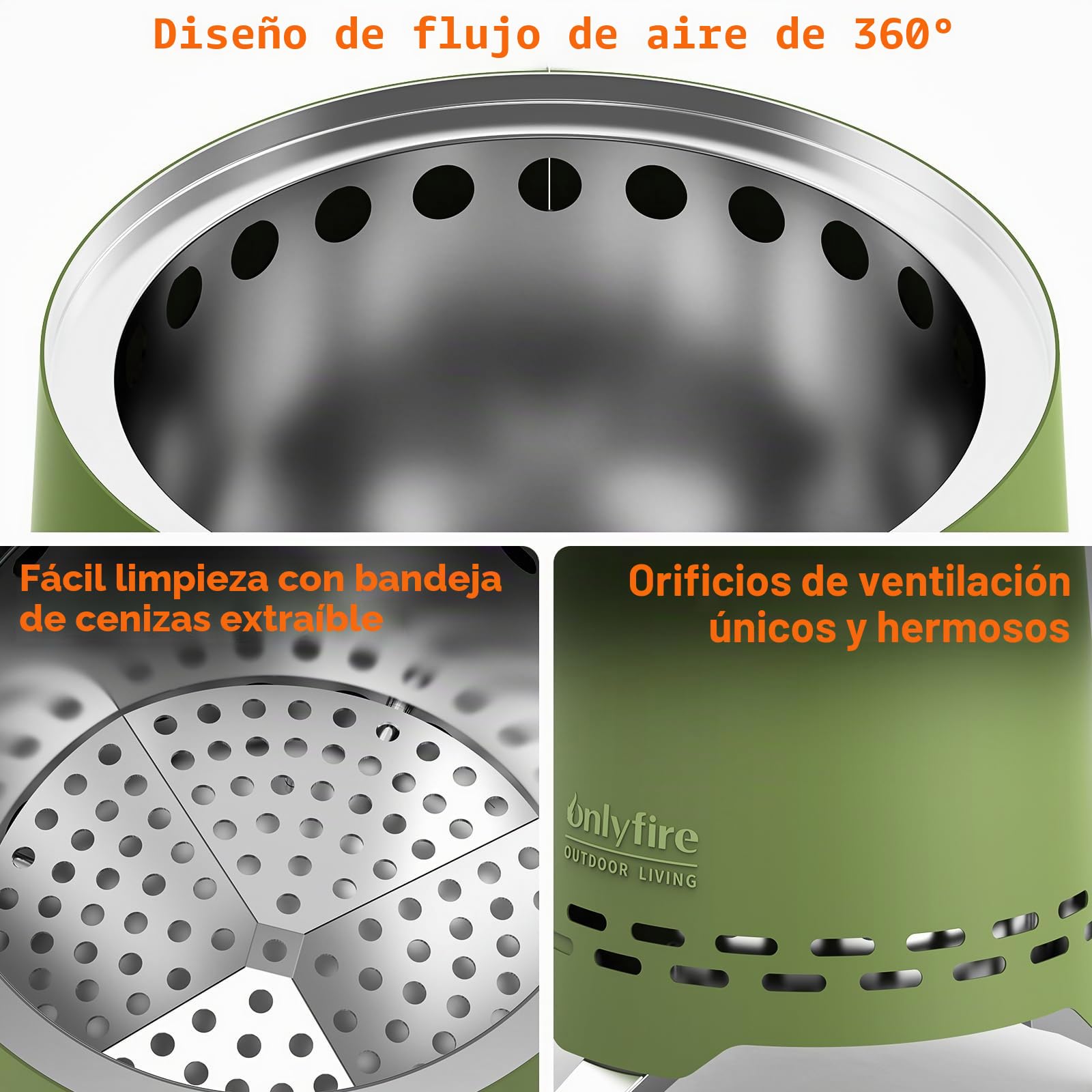 Onlyfire 16,5 cm Brasero sin Humos de Mesa, Mini Brasero Portátil con Soporte para Macetas y Bolsa de Transporte, para Acampar Al Aire Libre Tailgating Patio Trasero, Acero Inoxidable, Verde