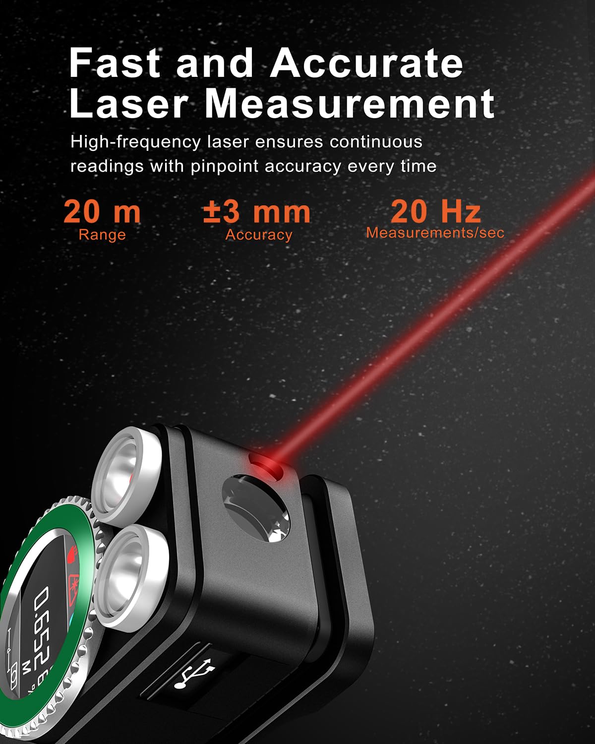 Godyga Lampe Torche LED Rechargeable 4-en-1 avec Télémètre Laser, Lumière Blanche & Rouge, Compteur de Golf, 500 Lumens IPX6, Clip Magnétique, pour Camping, Randonnée, Bricolage