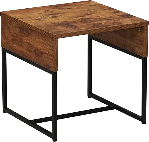 Household Essentials Mesa auxiliar cuadrada de madera de nogal rústico con grano y metal negro Ashwood,Acabado en roble costero,Gris,Nogal