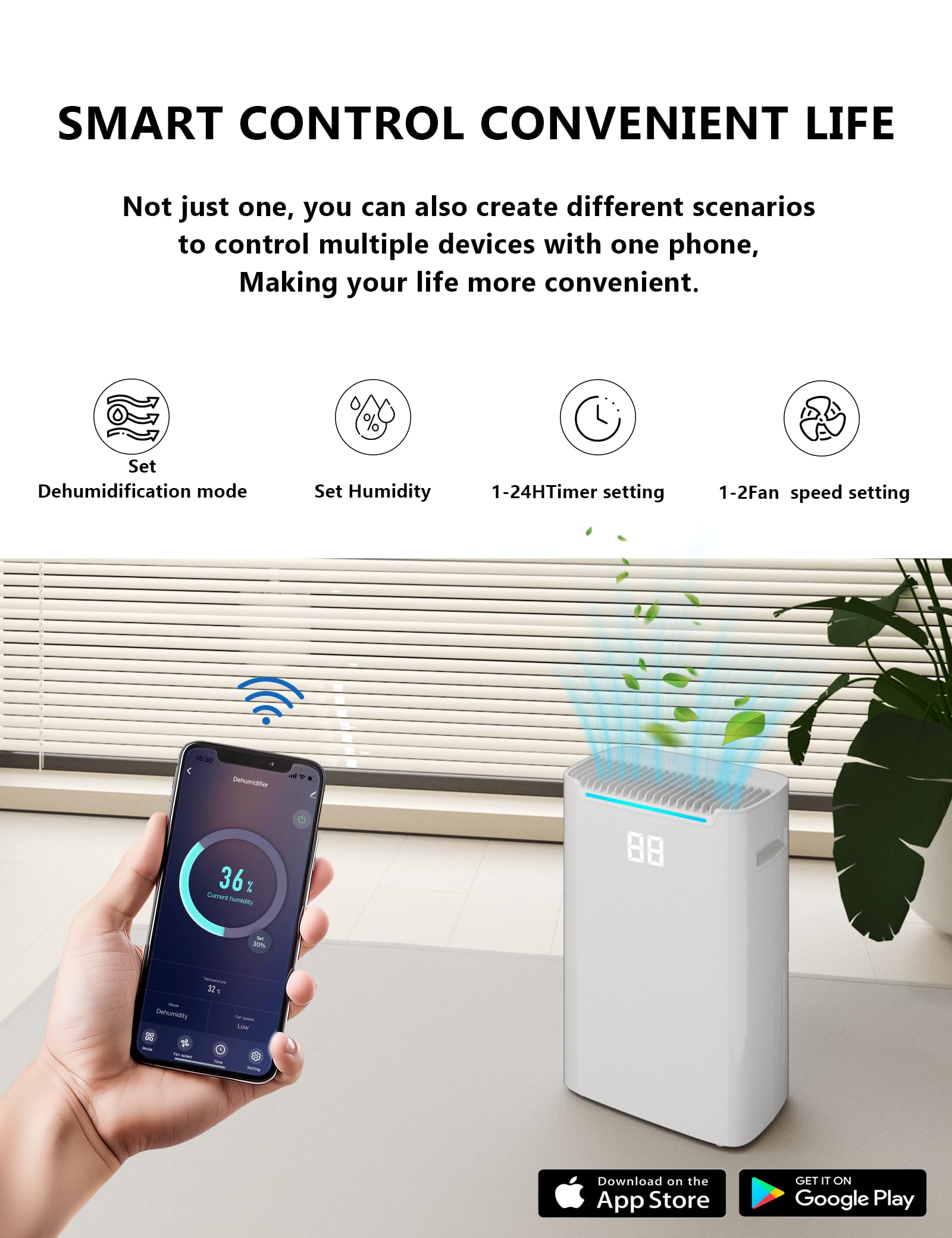 50pint 4500Sq. Ft Smart WiFi Dehumidifier with Pump for Basement,Large Room,Warehouse,home with Drain Hose and Water Tank,with Auto Defrost