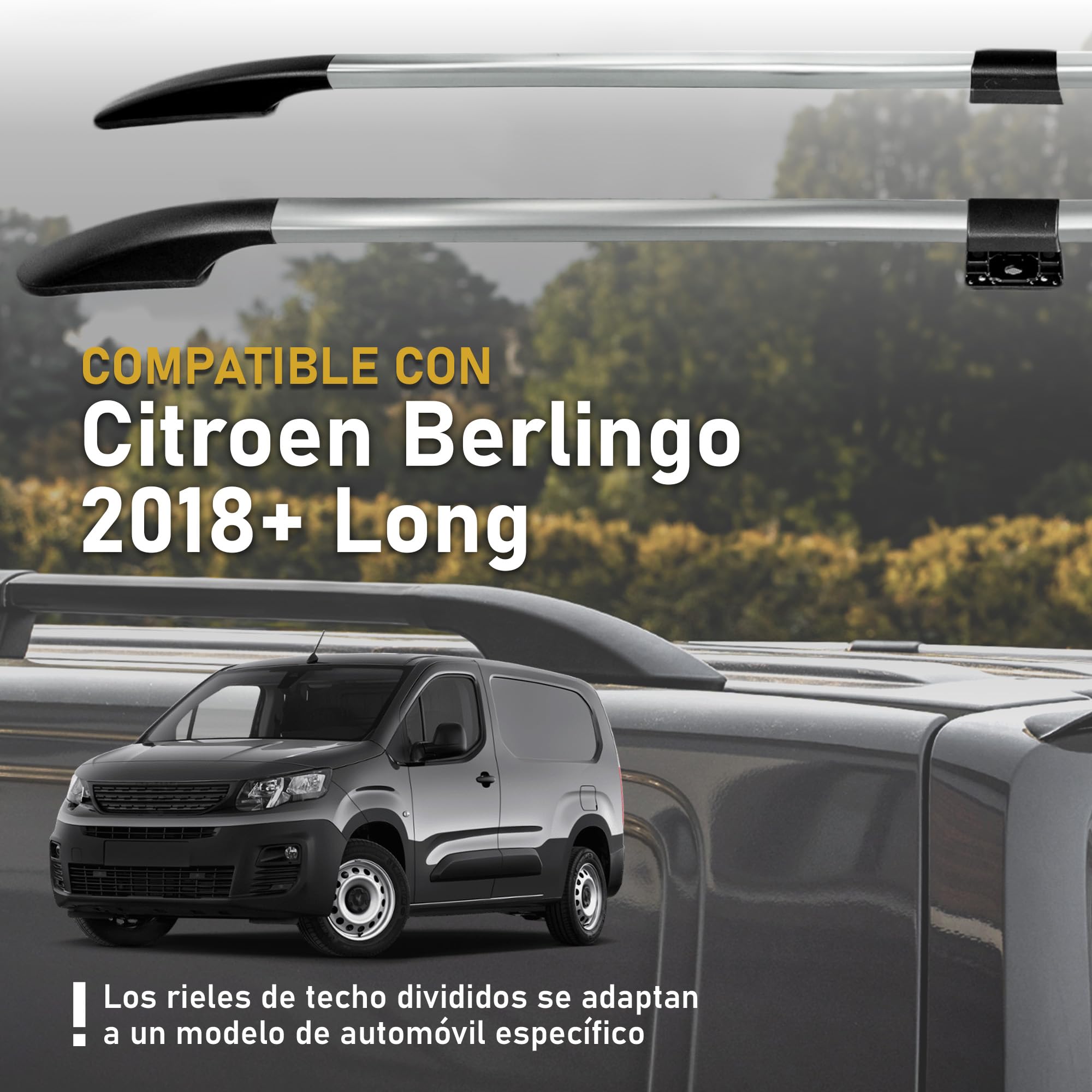 CHROMEMASTER | Compatible con Citroen Berlingo Long 2018+ | Barras Portaequipajes, Rieles de Techo; Se Utilizan para el Montaje de Portaequipajes de Techo, Cajas de Techo o Portabicicletas; Aluminio