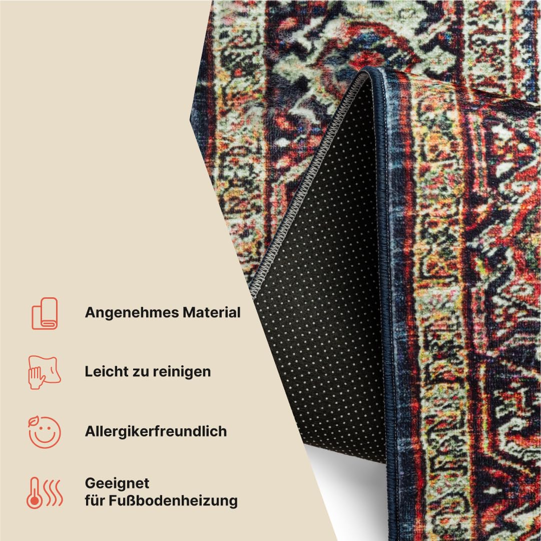 TAPISO Ispahan Teppich Klassisch Vintage Rostrot Gold 160 x 230 cm | bedruckter Teppich mit Antirutsch Wohnzimmer Schlafzimmer Oeko-Tex
