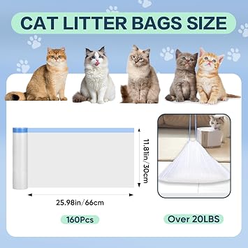 160 Count Cat Litter Box Liners Compatible with PetPivot AutoScooper 11/12 & Cumrige & Fsitego & Fumoi Self Cleaning Litter Box, Cat Litter Liners for Automatic Litter Box, 25.98 x 11.81