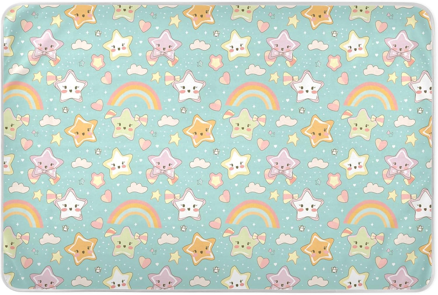 Bow Star Cartoon Extra Large Resuable Potty Training Pee Pad Highly Absorbent Pee Pads for Bed Anti-Lip Diaper Pads for Children Adults Pets , 52" L x 34" W