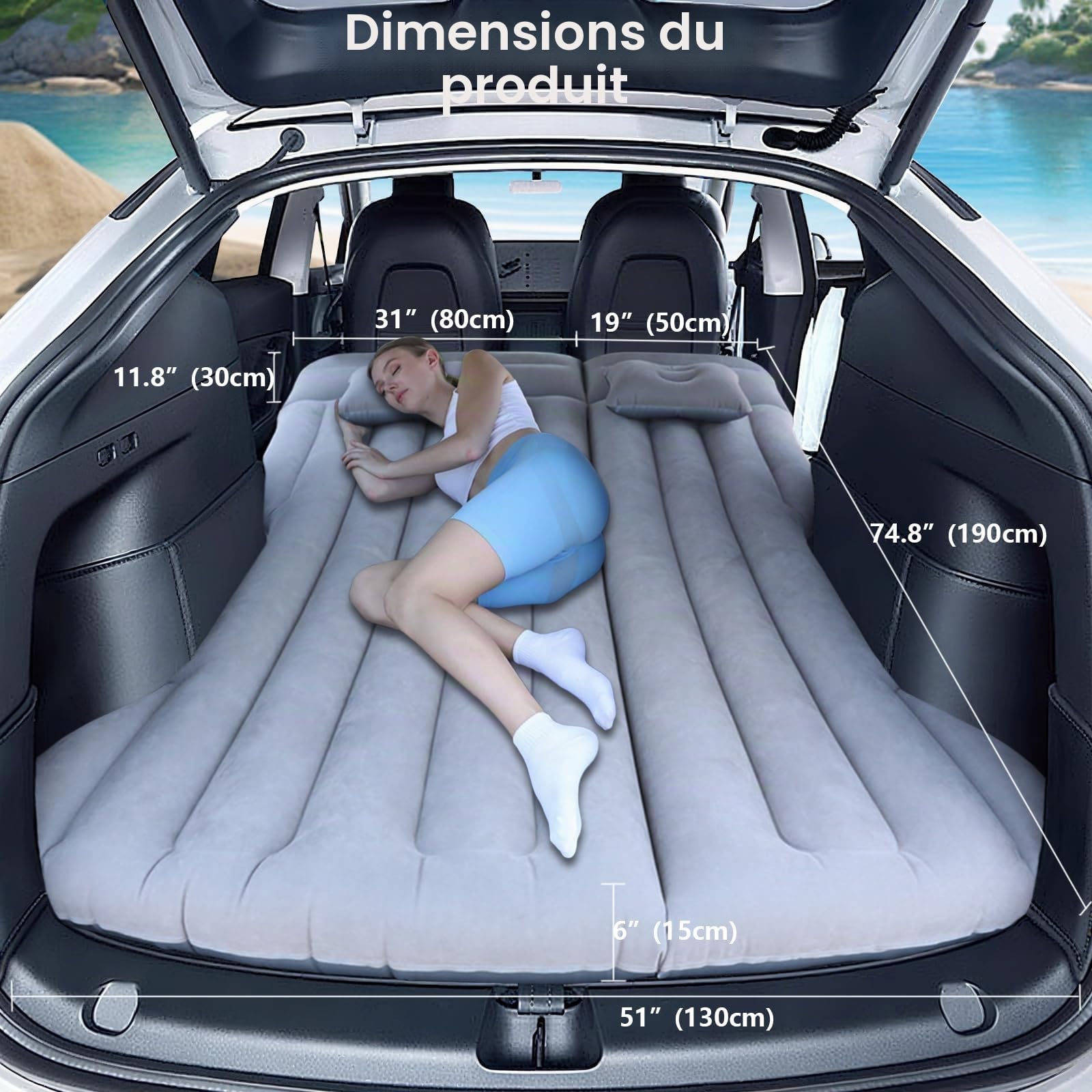 Matelas pneumatique de Voiture, pour SUV, Coffre de Voiture, Pliable, pour Camping, Voyage, Tente, Double Matelas Gonflable pour Coffre/siège arrière, lit Gonflable pour Dormir (Gris)