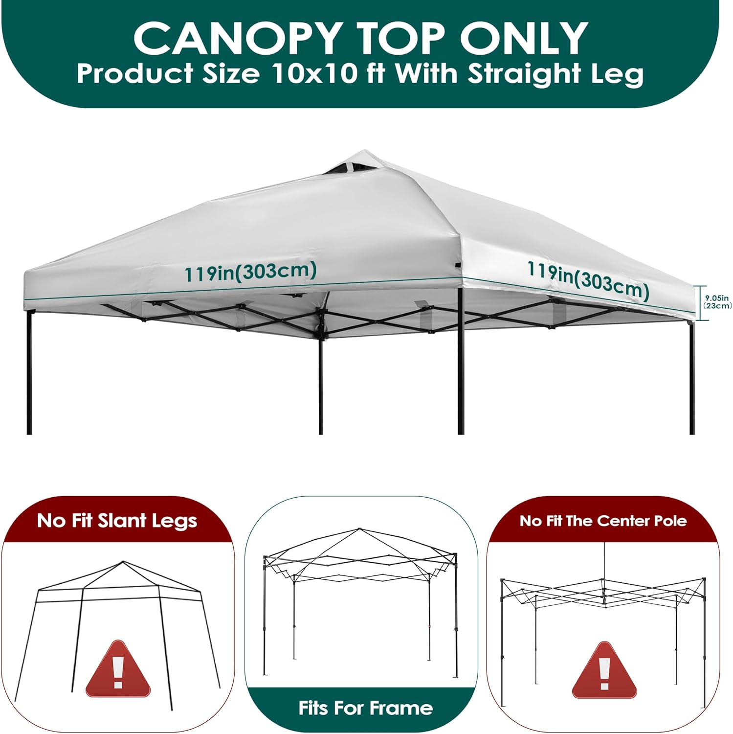 NINAT 10x10ft Canopy Replacement Top Pop Up Tent Cover Roof with Air Vent, Waterproof for Outdoor Garden Patio Pavilion Sun Shade(Top Only) White