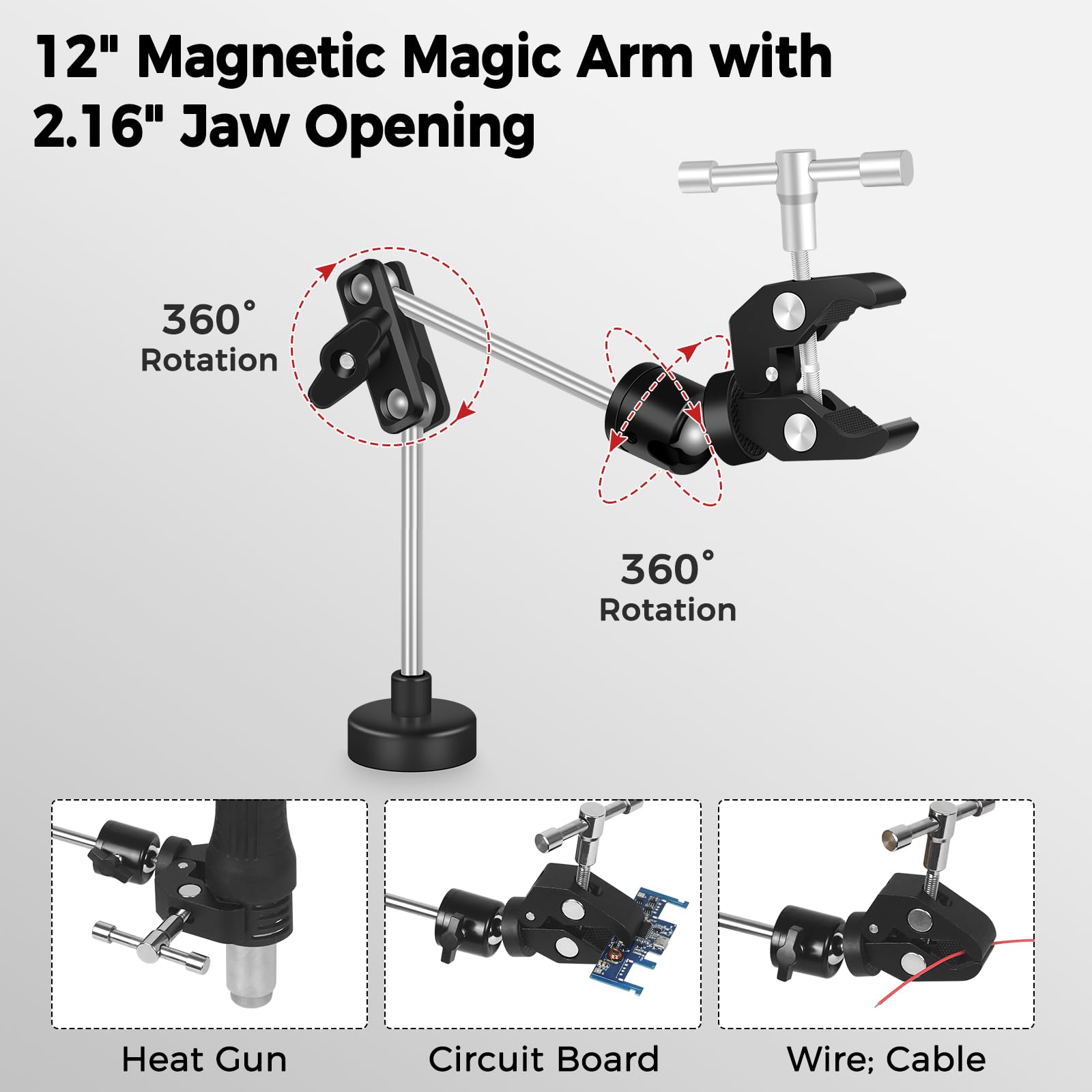NOEVSBIG Stazione di saldatura Helping Hands con lampada d'ingrandimento 5X, bracci magnetici flessibili, morsetti per saldatura a 360°, morsa da banco da lavoro e grande base stabile e morsetto per