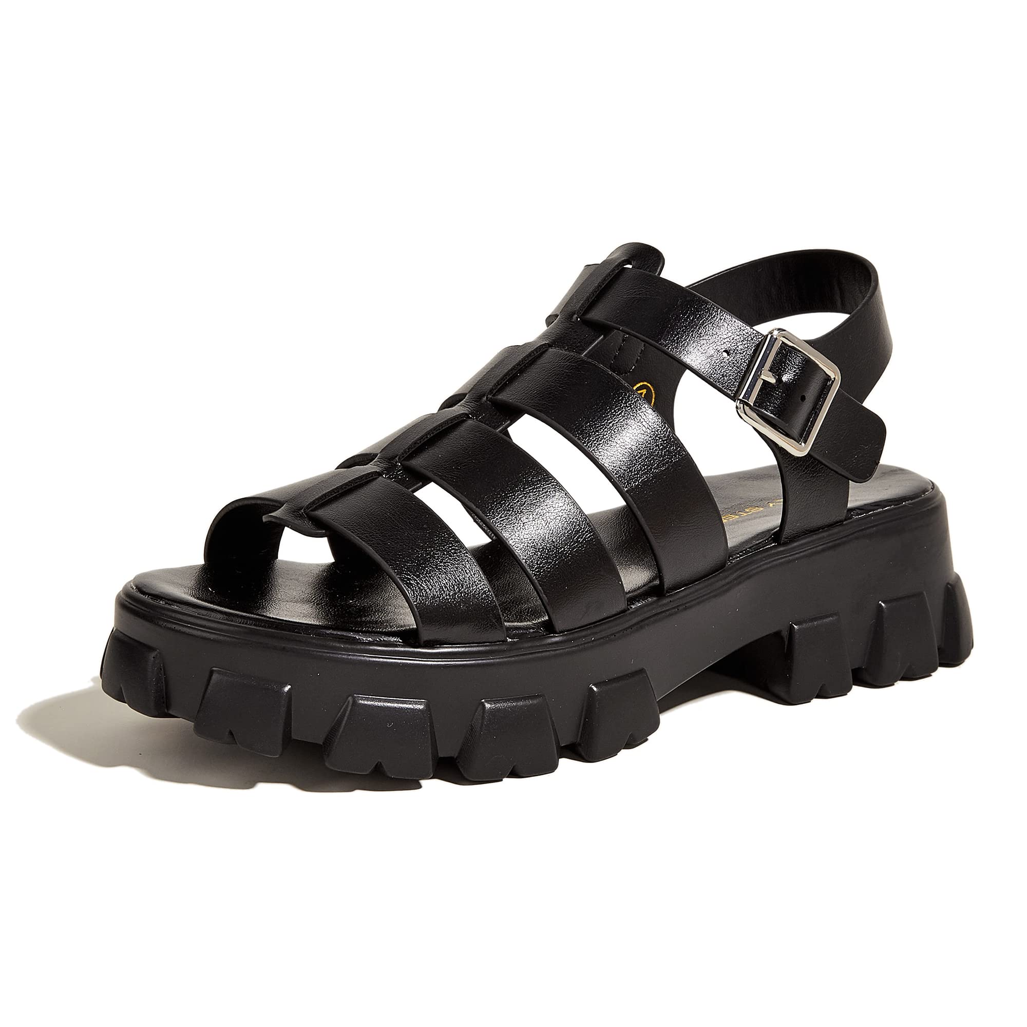 LUCKY STEP Women 's Platform Wedge Sandals Open Toe Adjustable Ankle Strap Chunky Heel