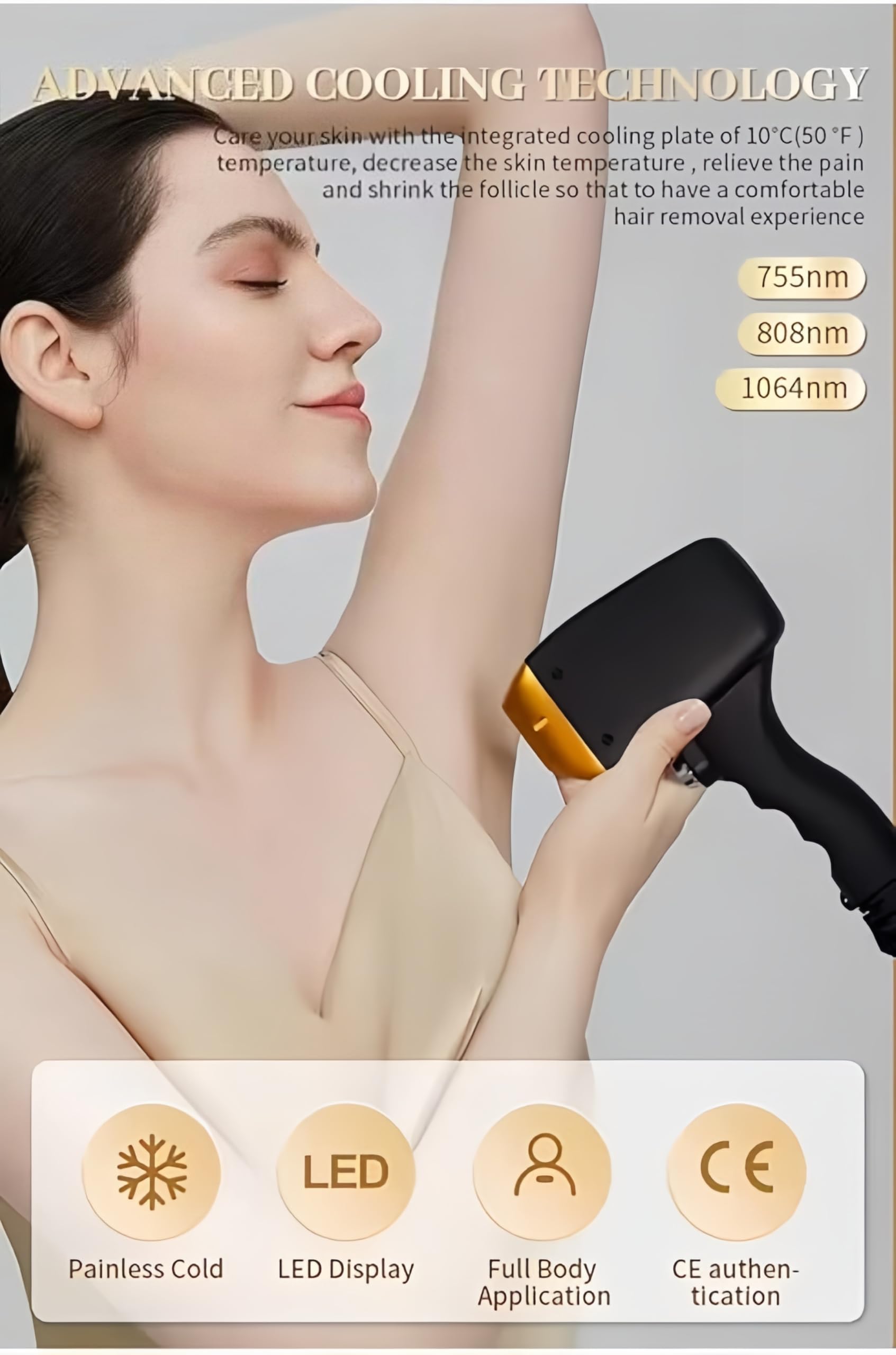 Diodo Laser 755nm 808nm 940nm 1064nm Multi Lunghezze d'onda Remozione del corpo del viso dell'epilatore del laser indolore della testa di raffreddamento della macchina di depilazione