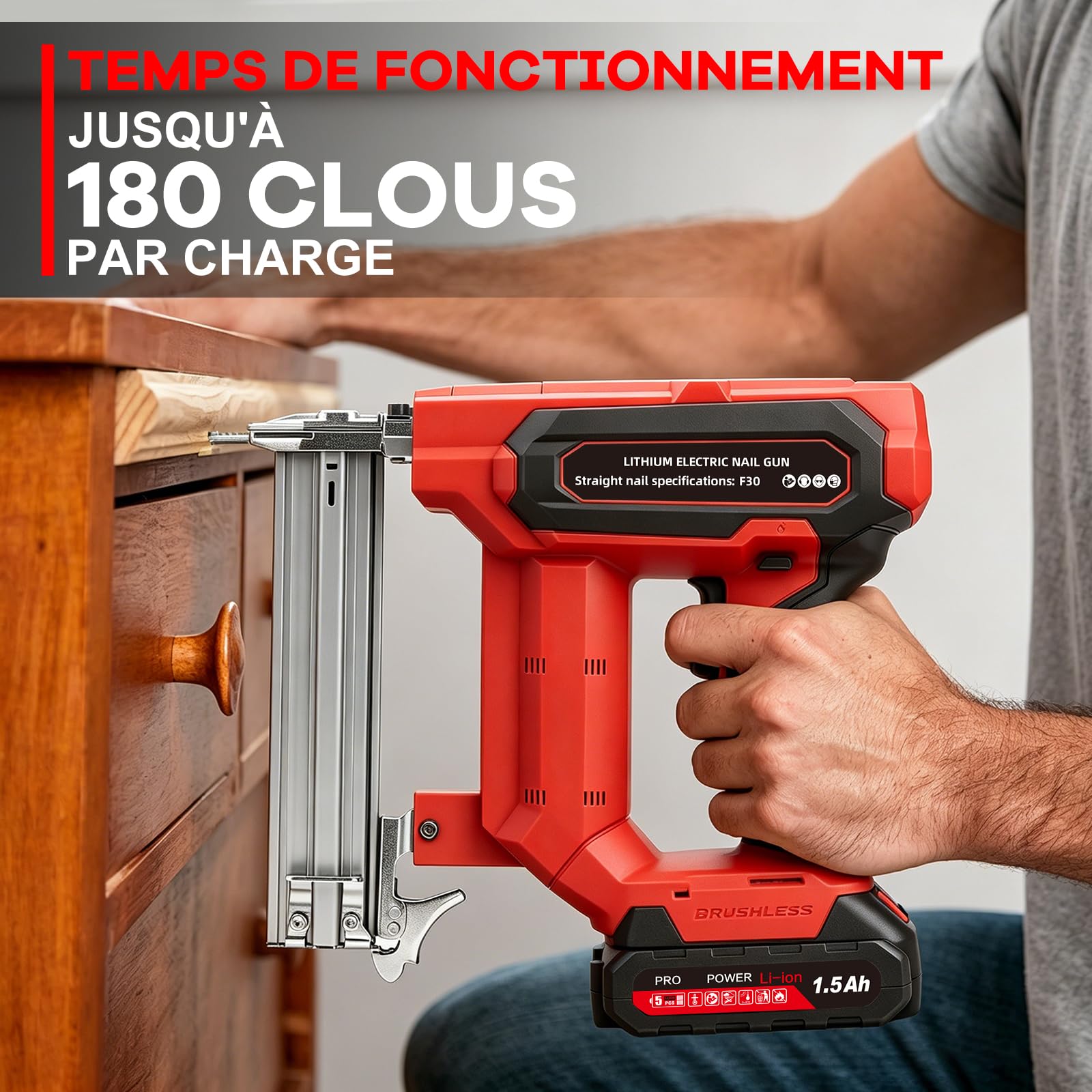 Cloueuse Electrique Sans Fil 21V avec 2 Batteries 1.5Ah, 1000 Clous/Agrafes | 2 en 1 Cloueur-Agrafeuse pour Tapisserie, Travail du Bois
