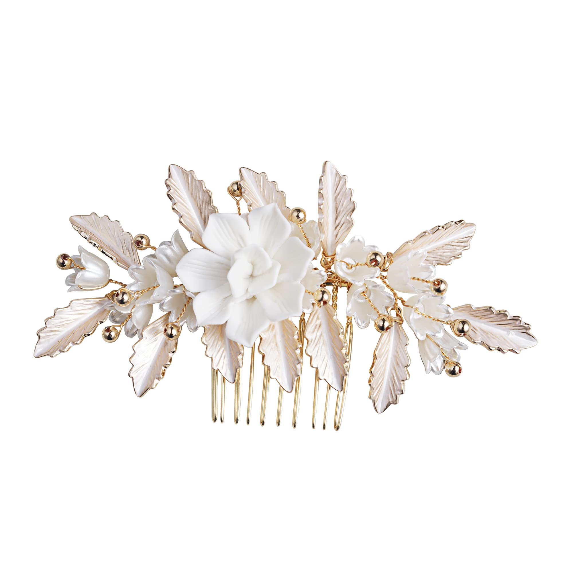 Beryohz Light Rose Gold Wedding Clip Rhinestone Bridal Comb Barrette Handmade Flower Clip Head Pieces for Women(BH-0001)