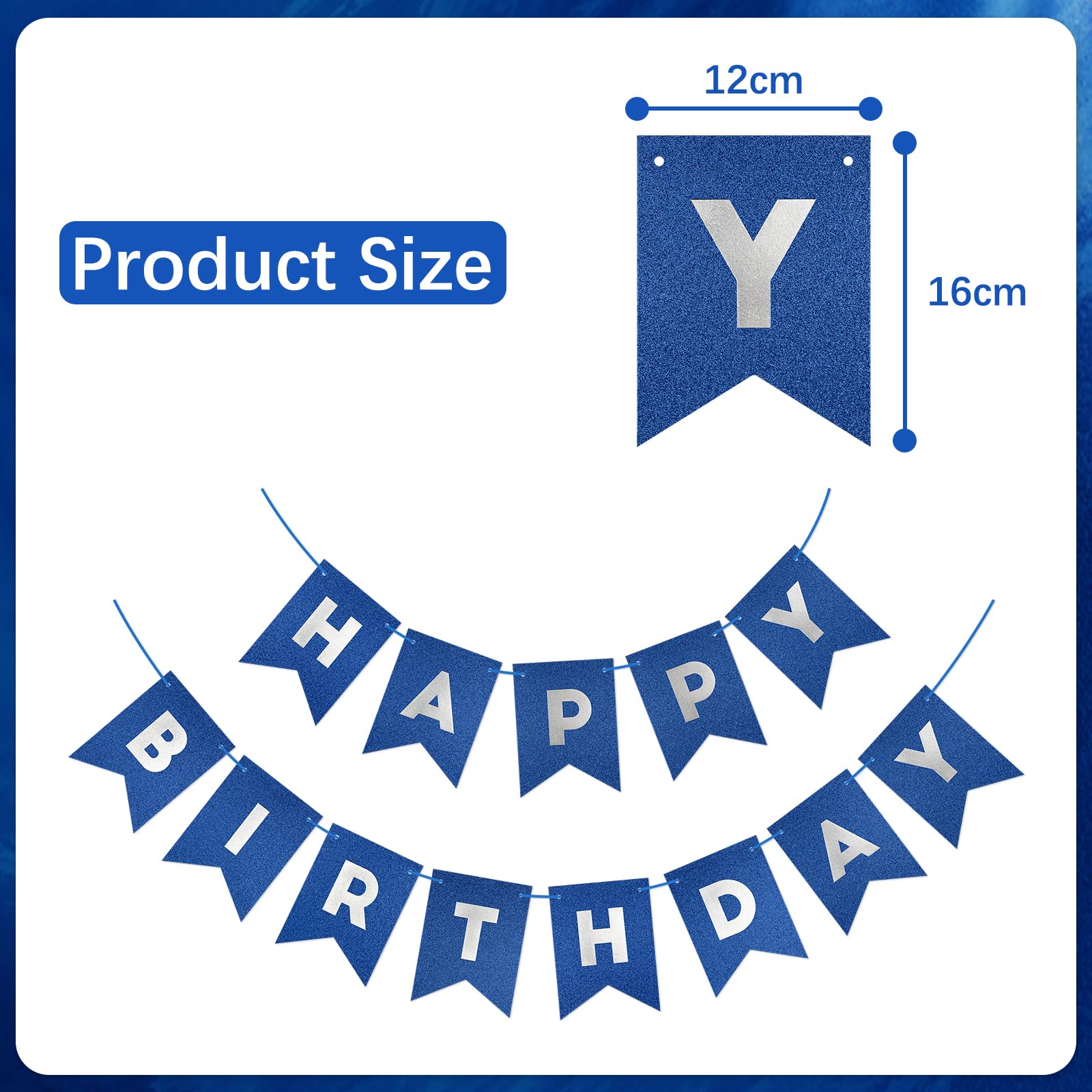 MYHOGOOD Glitter Happy Birthday Banner,Birthday Party Garland Bunting Banner,Shimmering Swallowtail Flag Glitter Happy Birthday Banners for Women Men Adults Kids Party Decorations and Supplies(Blue) - Image 2